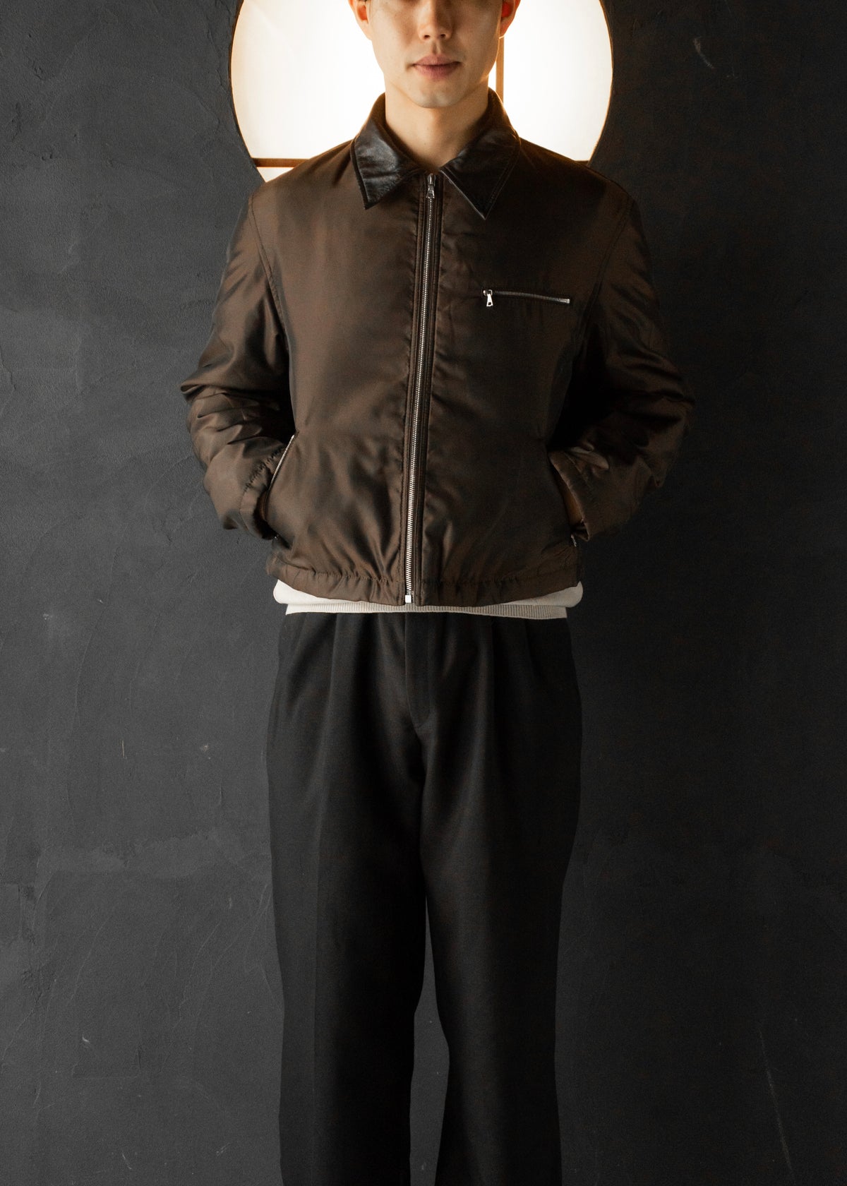 90's COMME CA DU MODE MEN leather detachable collar zip up jacket