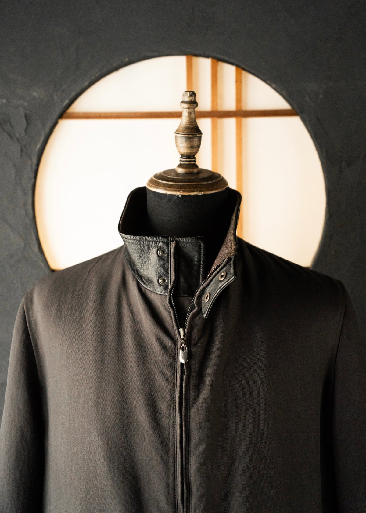 ARMANI COLLETIONI leather stand collar zip up coat