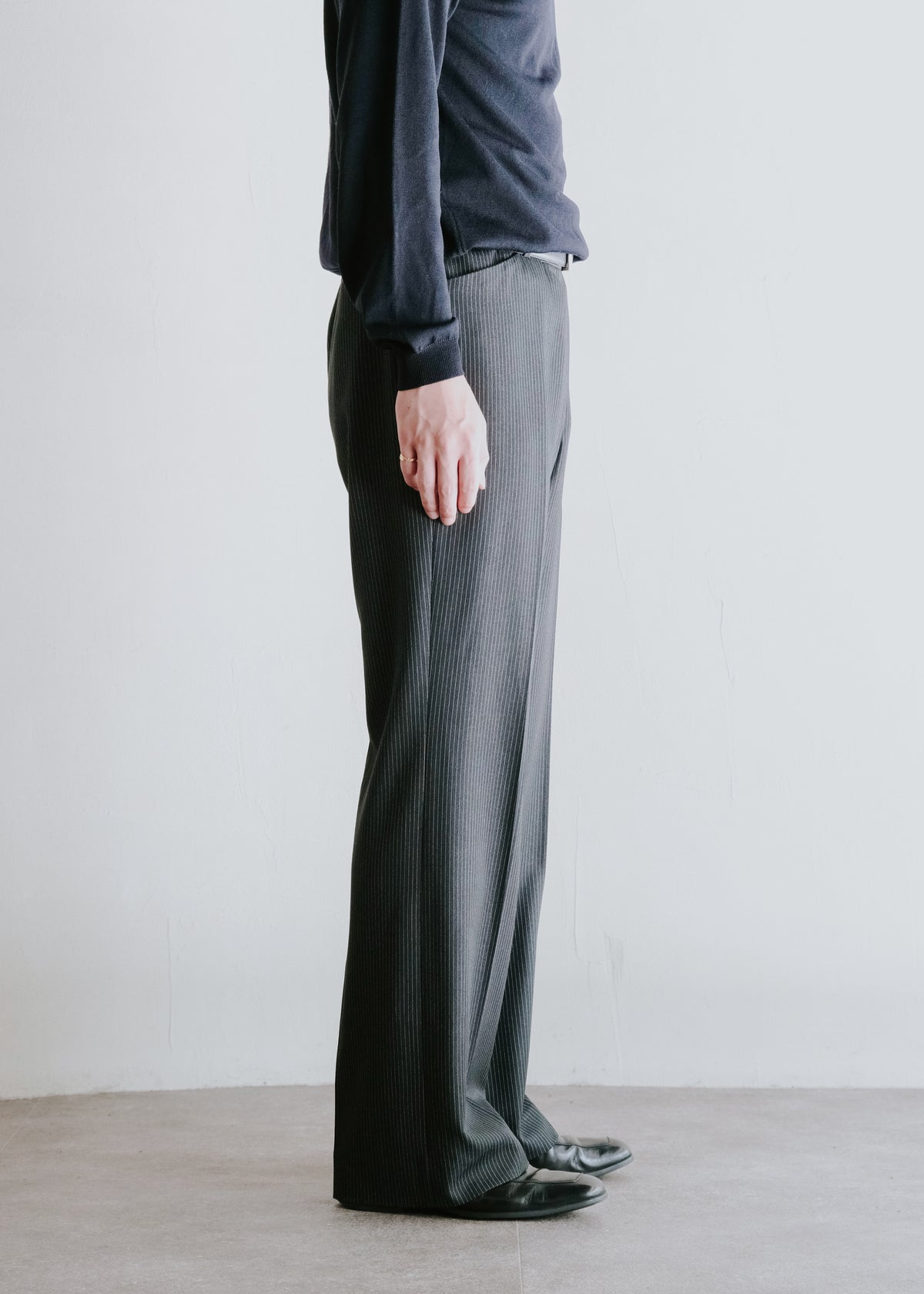 stitched stripe center crease semi flare slacks