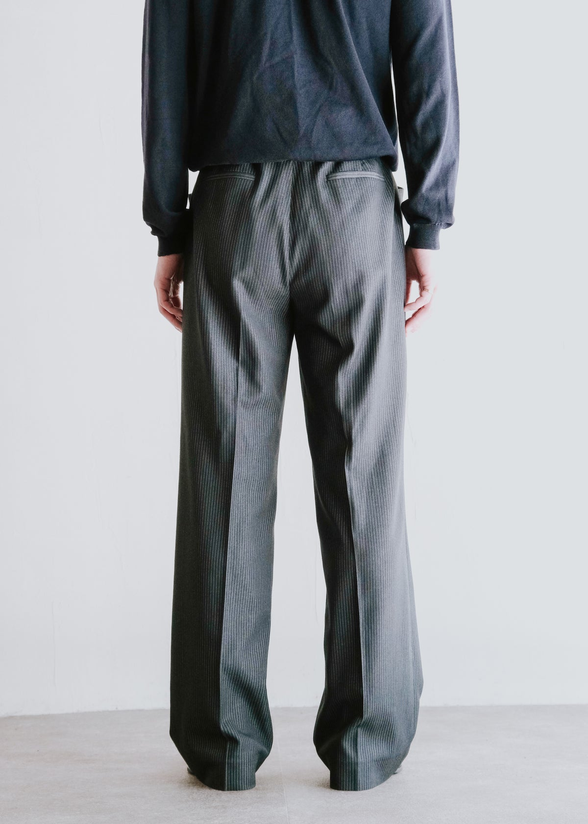 stitched stripe center crease semi flare slacks