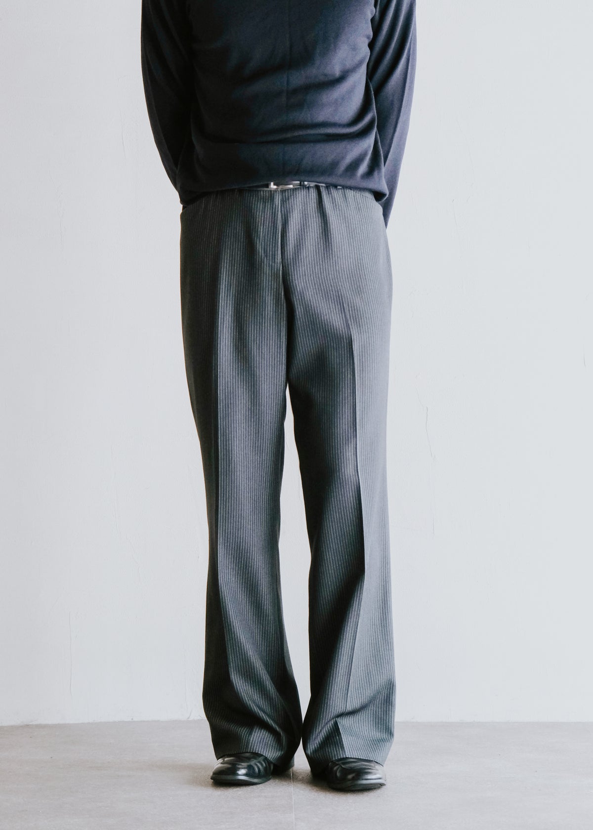 stitched stripe center crease semi flare slacks