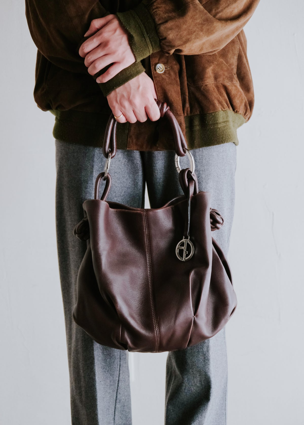 10's GIORGIO ARMANI gathered lamb leather hand bag