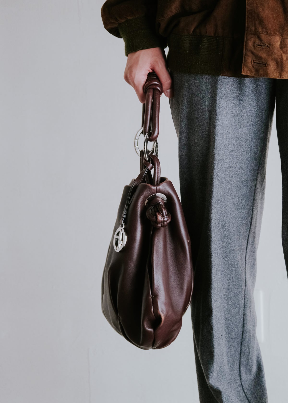 10's GIORGIO ARMANI gathered lamb leather hand bag