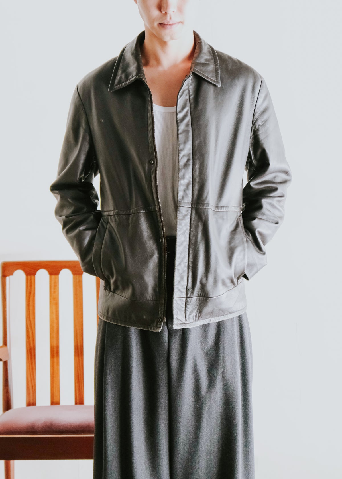 00's BOSS HUGO BOSS fly front lamb leather jacket
