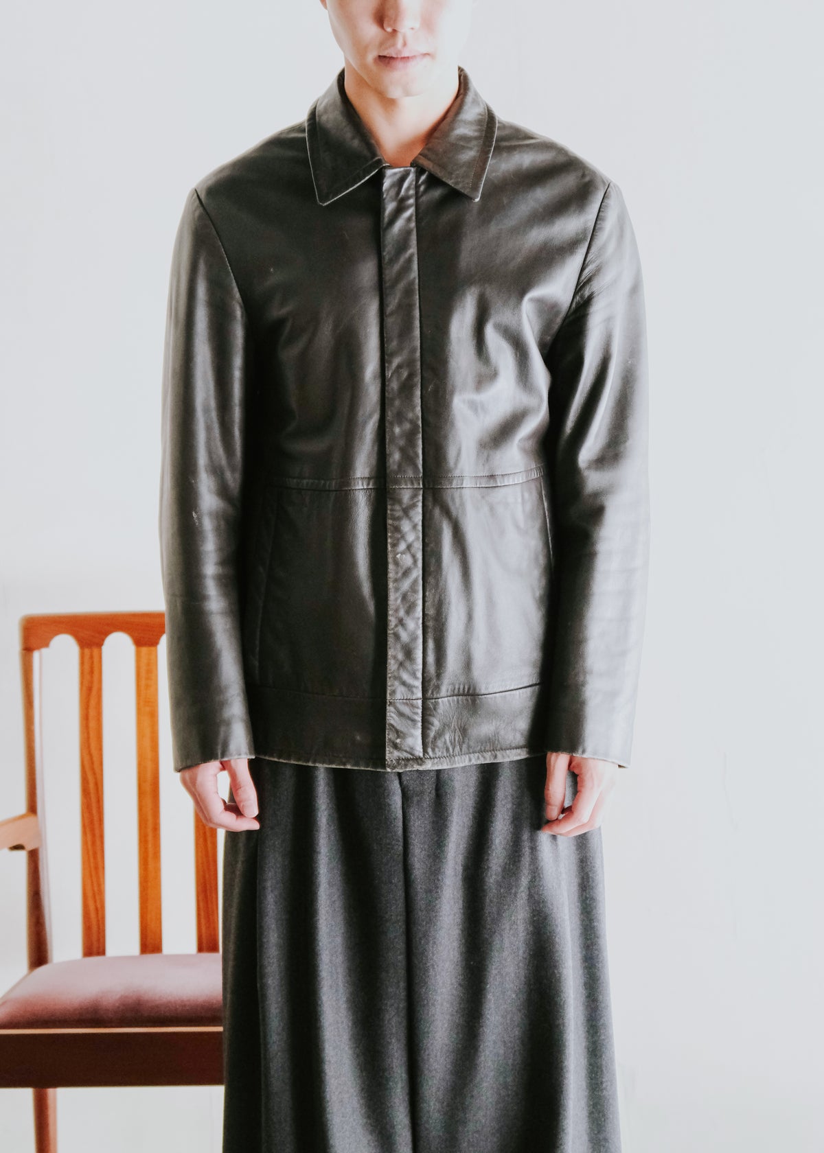 00's BOSS HUGO BOSS fly front lamb leather jacket