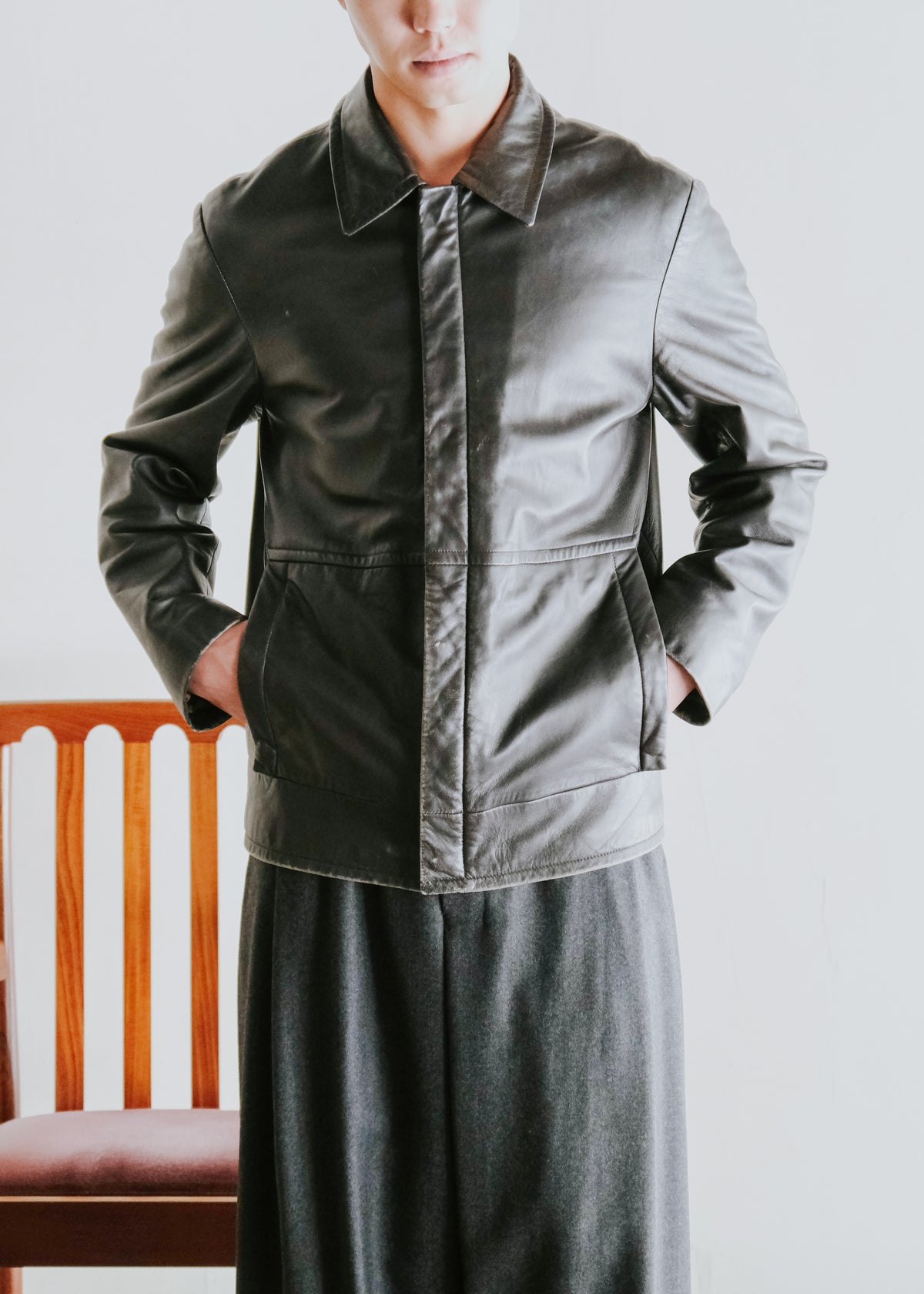 00's BOSS HUGO BOSS fly front lamb leather jacket