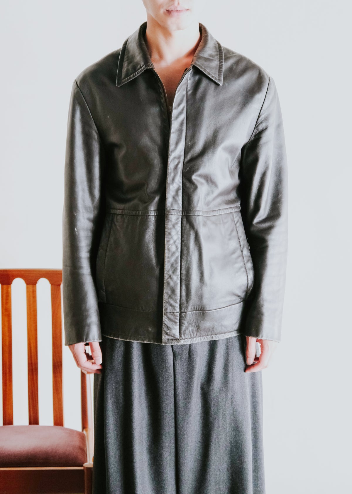 00's BOSS HUGO BOSS fly front lamb leather jacket