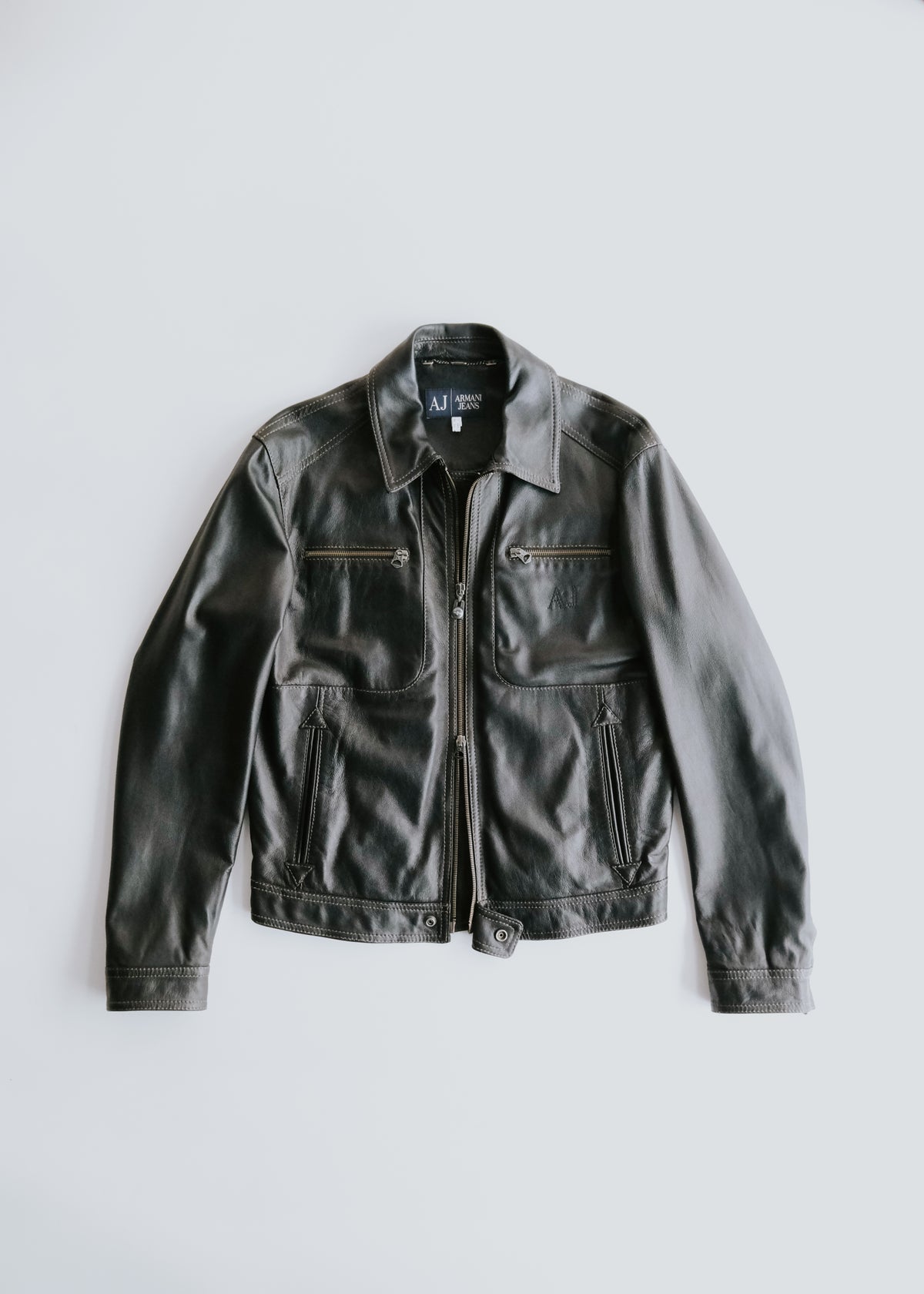 90-00's ARMANI JEANS sheepskin leather double zip up jacket