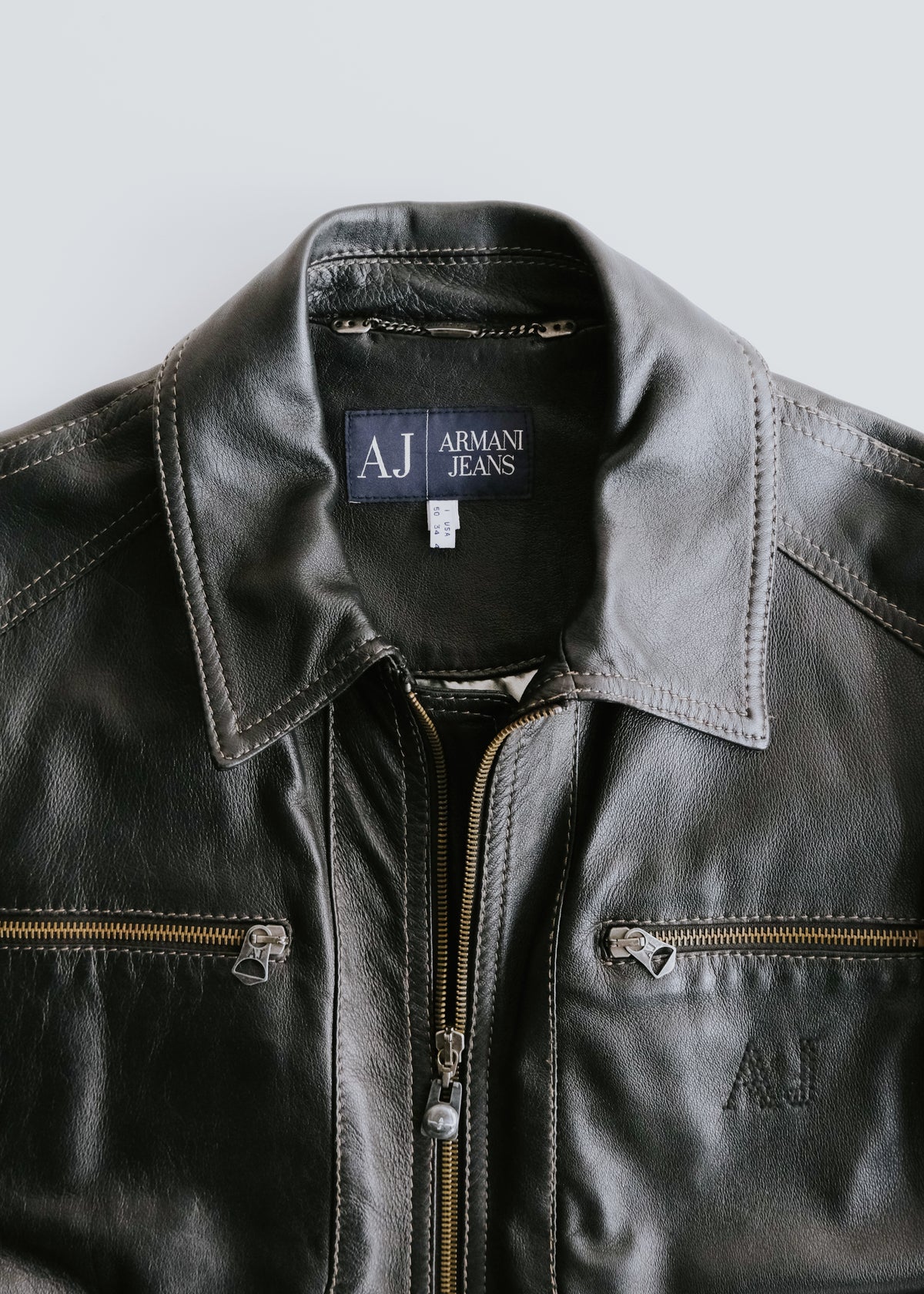 90-00's ARMANI JEANS sheepskin leather double zip up jacket