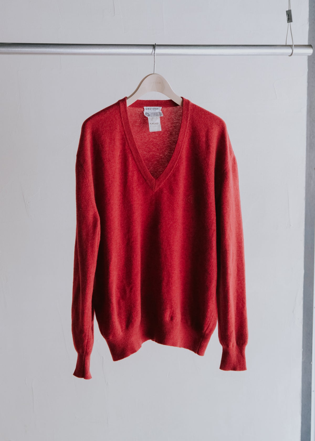 80-90's GIORGIO ARMANI pure new wool V neck knit