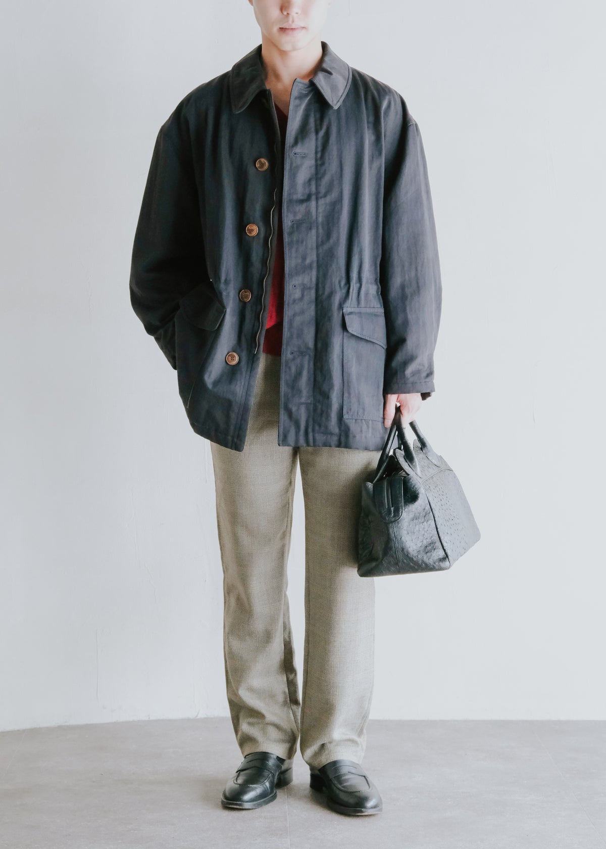 90-00's CHRISTPHE LEMAIRE micro houndstooth check wool silk trousers