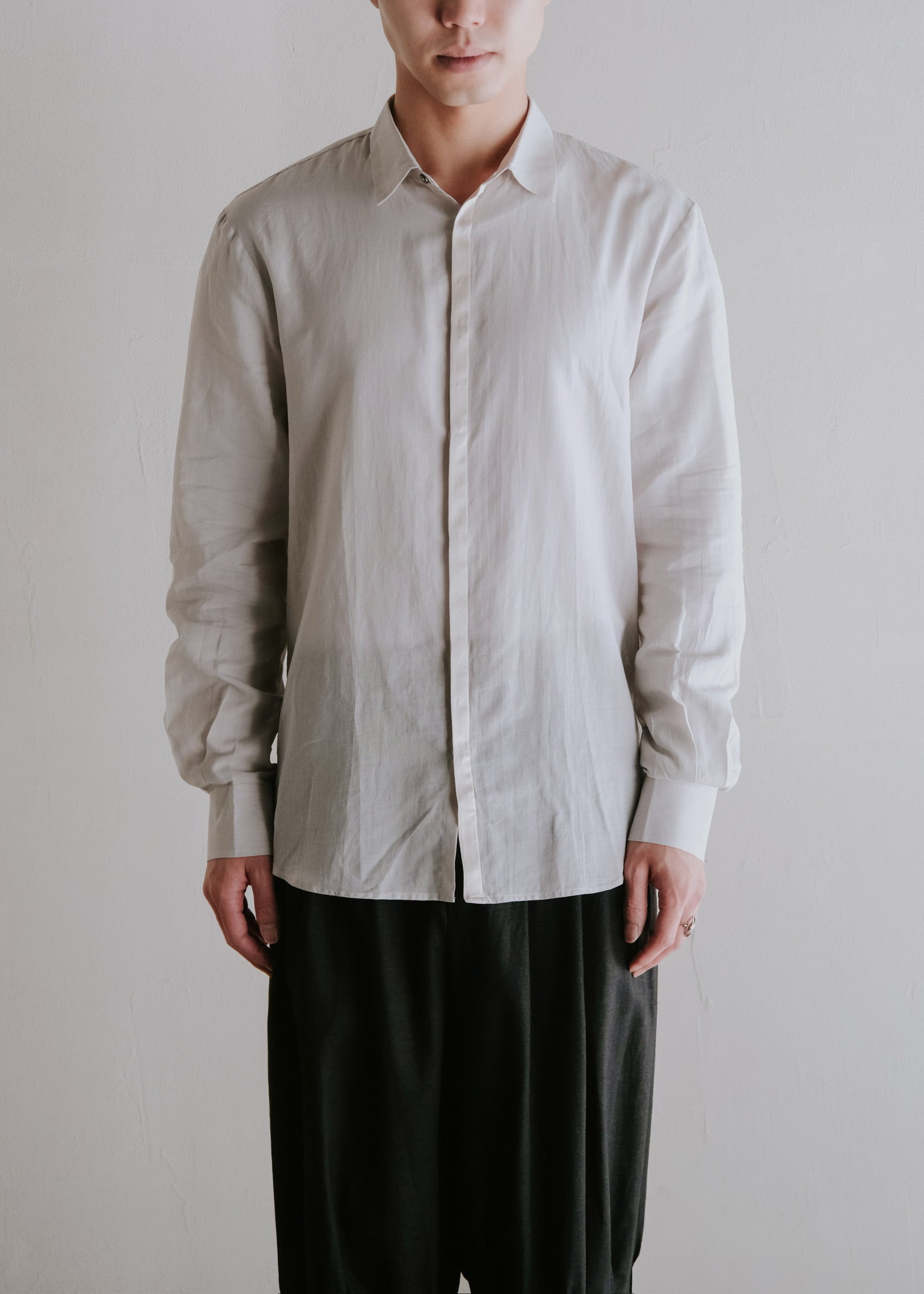 00's CoSTUME NATIONAL HOMME silk fly front cotton short point collar shirt