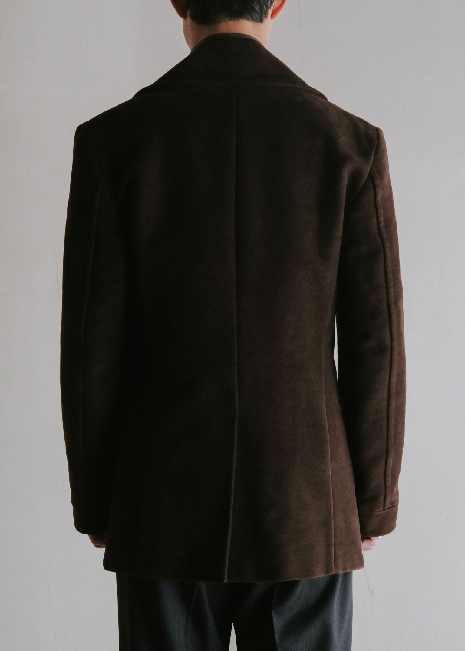 90's CoSTUME NATIONAL HOMME stand collar fly front moleskin pea coat