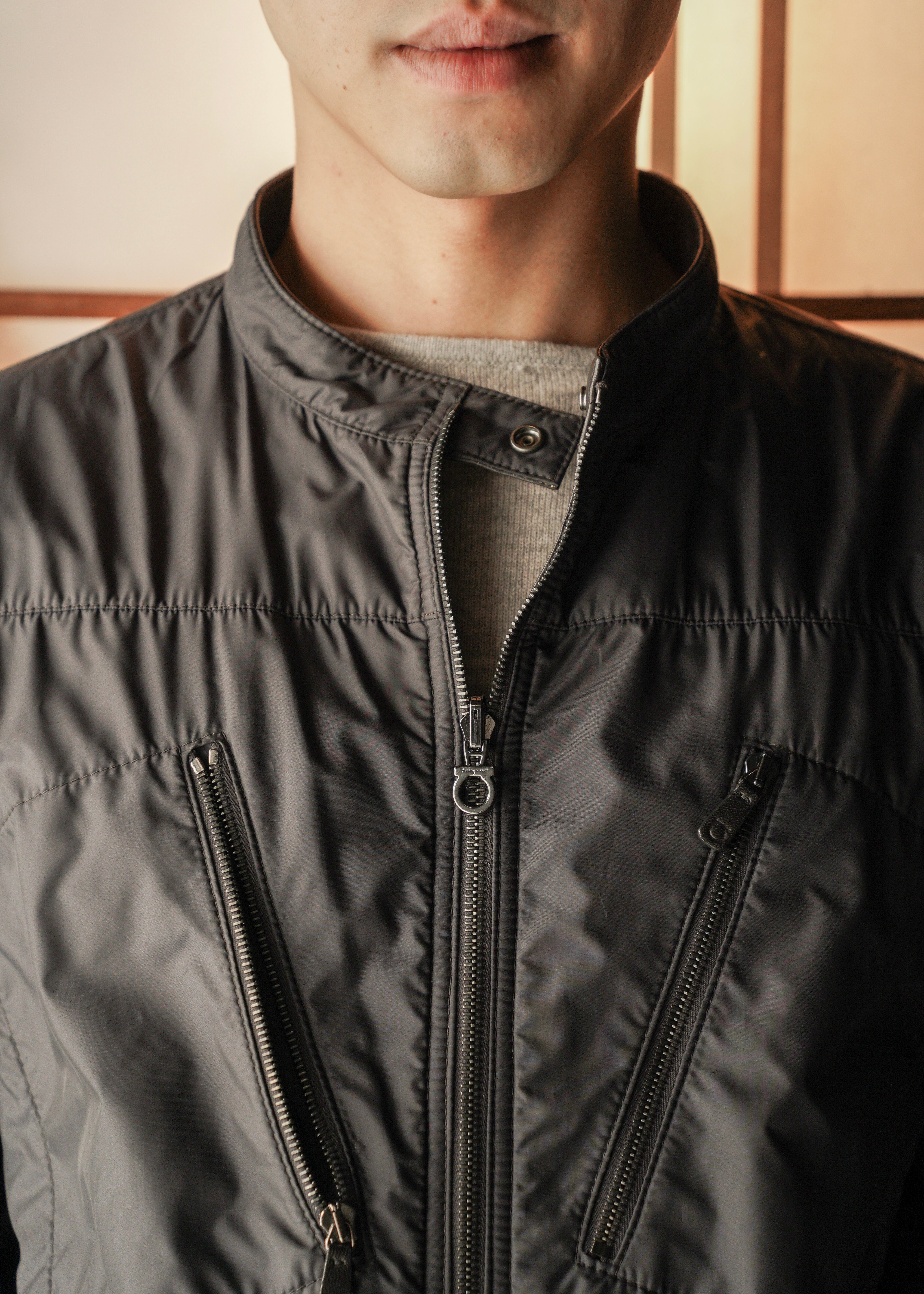 90’s Salvatore Ferragamo reversible single zip up leather jacket