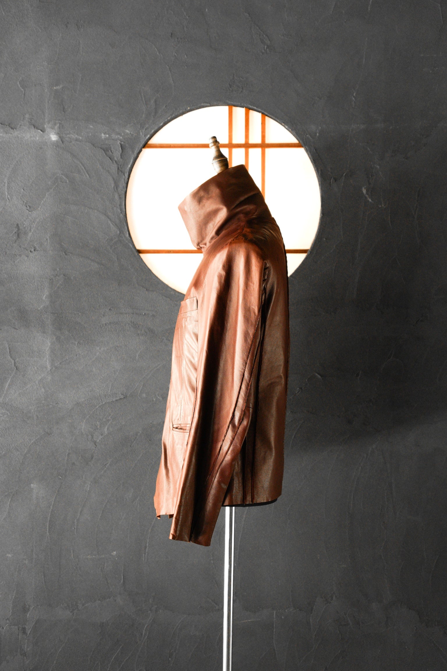 Paul Smith Asymmetrical Collar Leather Jacket in Burgundy