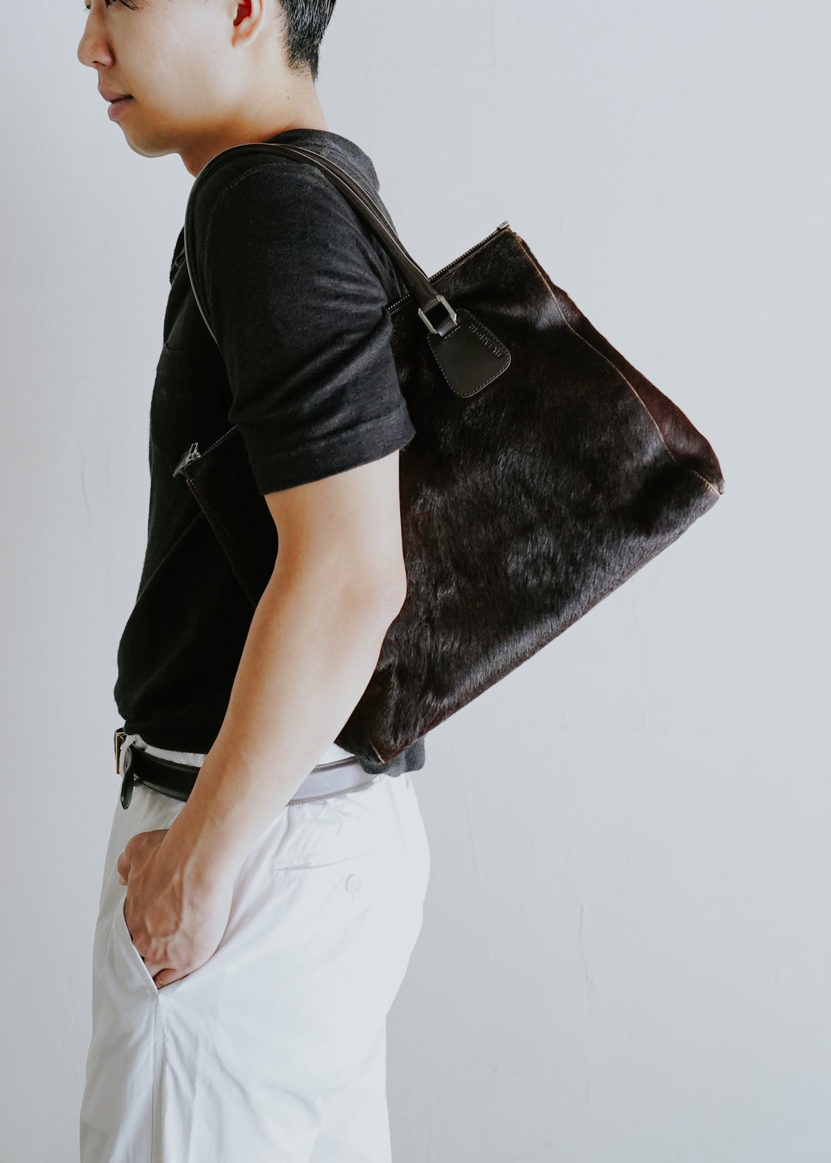 JIL SANDER hair-on leather one shoulder bag