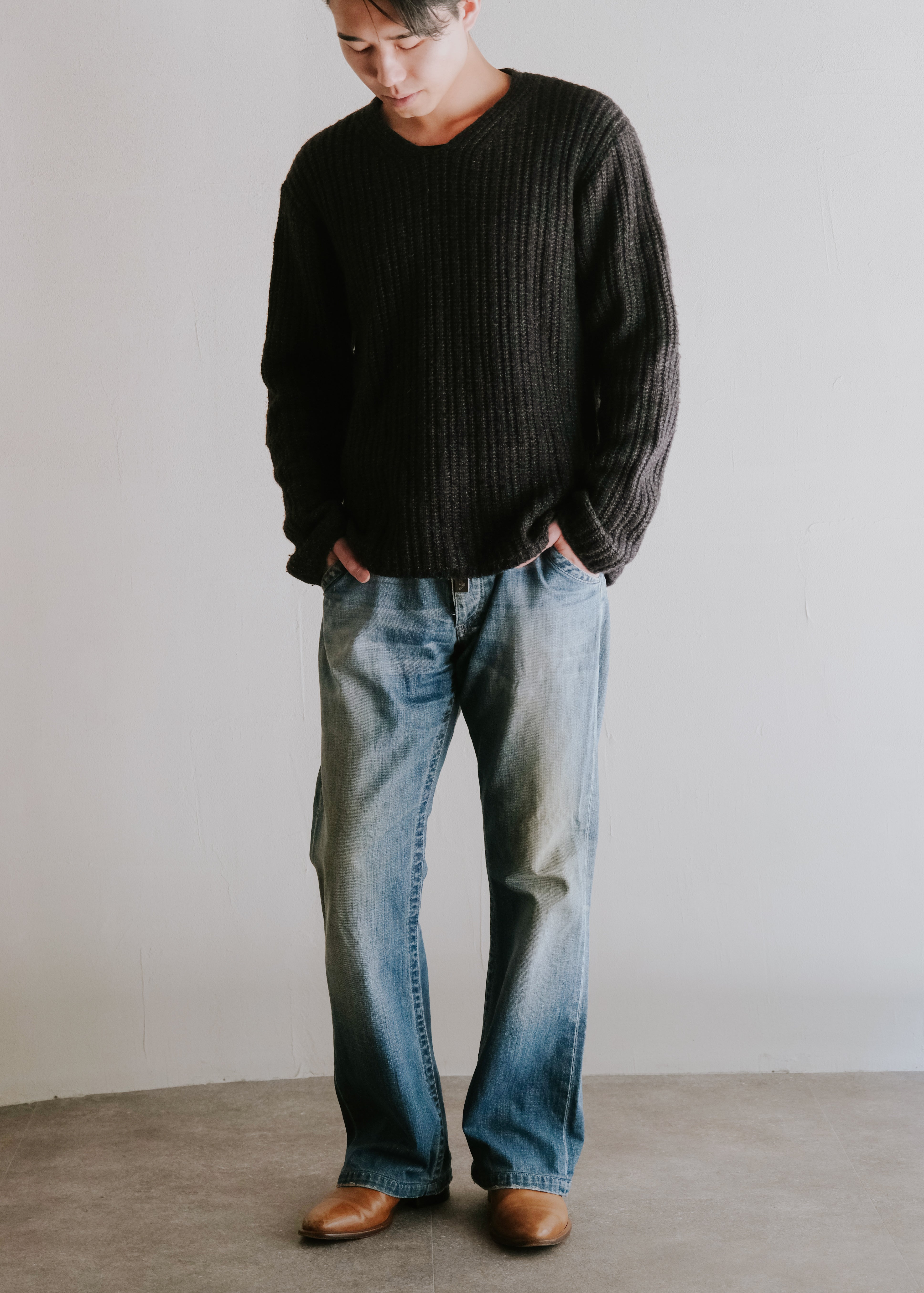 ARMANI JEANS アルマーニジーンズ 90年代 Vネック ローゲージニット セーター ヴィンテージ アーカイブ メンズ