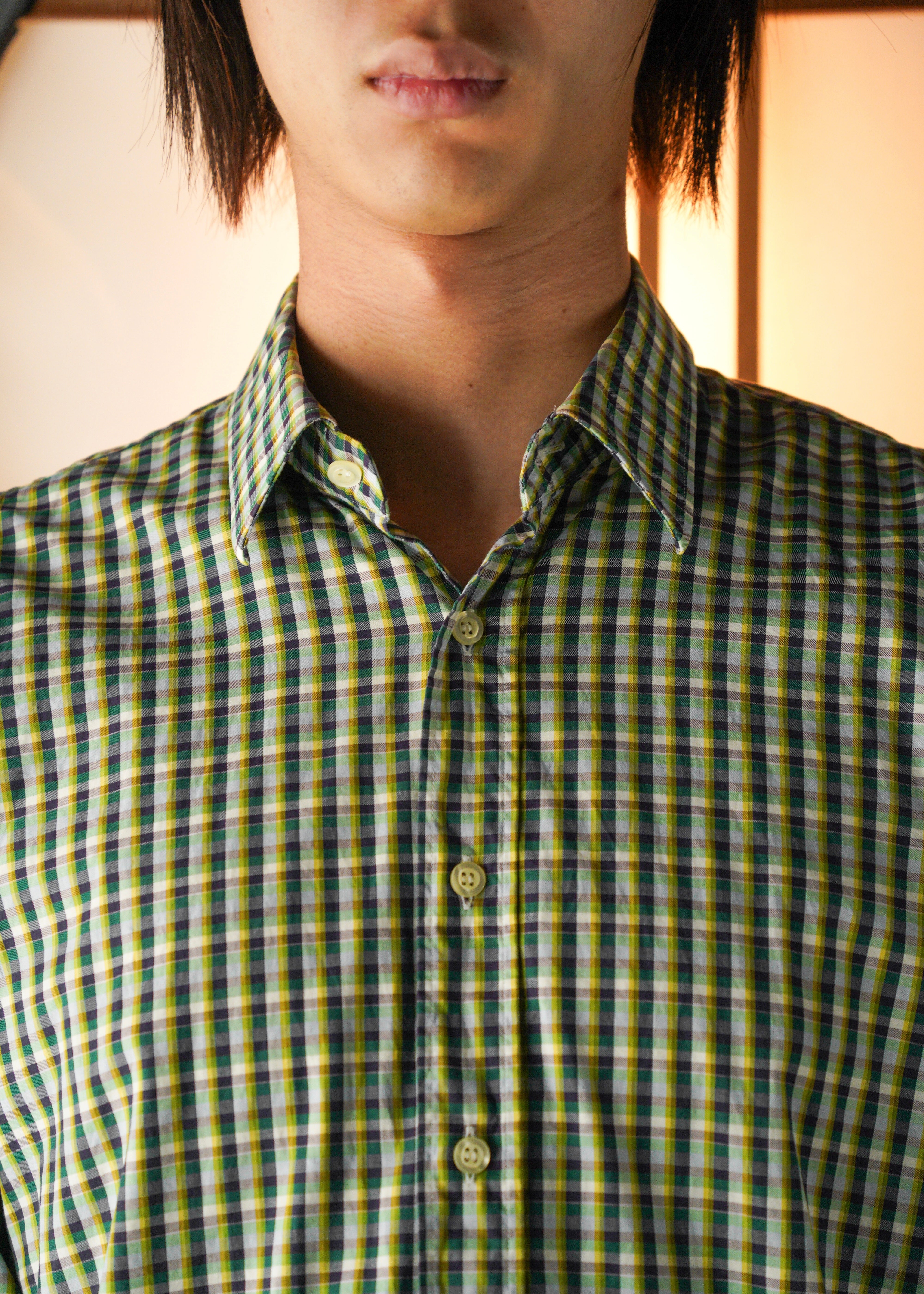 PRADA multi color check regular collar cotton shirt