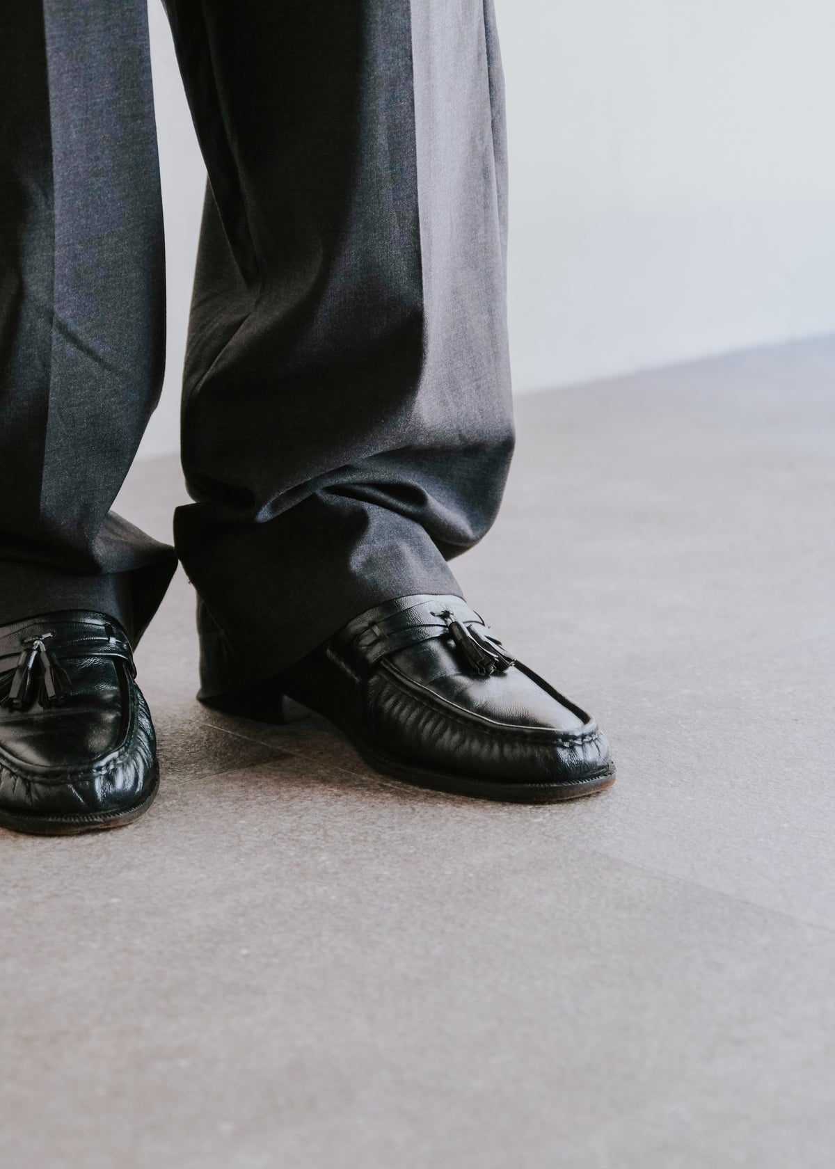 gathered leather tassel loafer