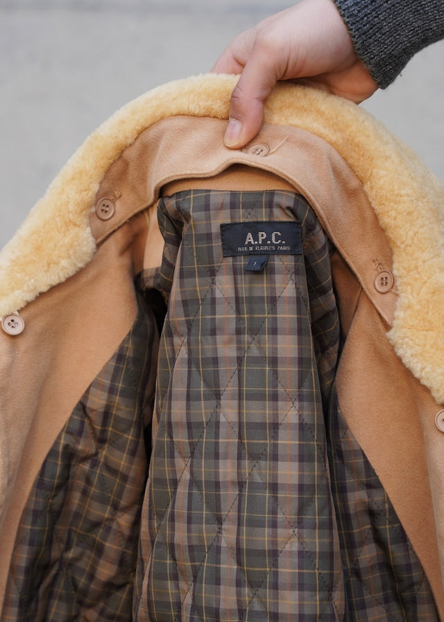 00's A.P.C. detachable boa stand collar moleskin blouson