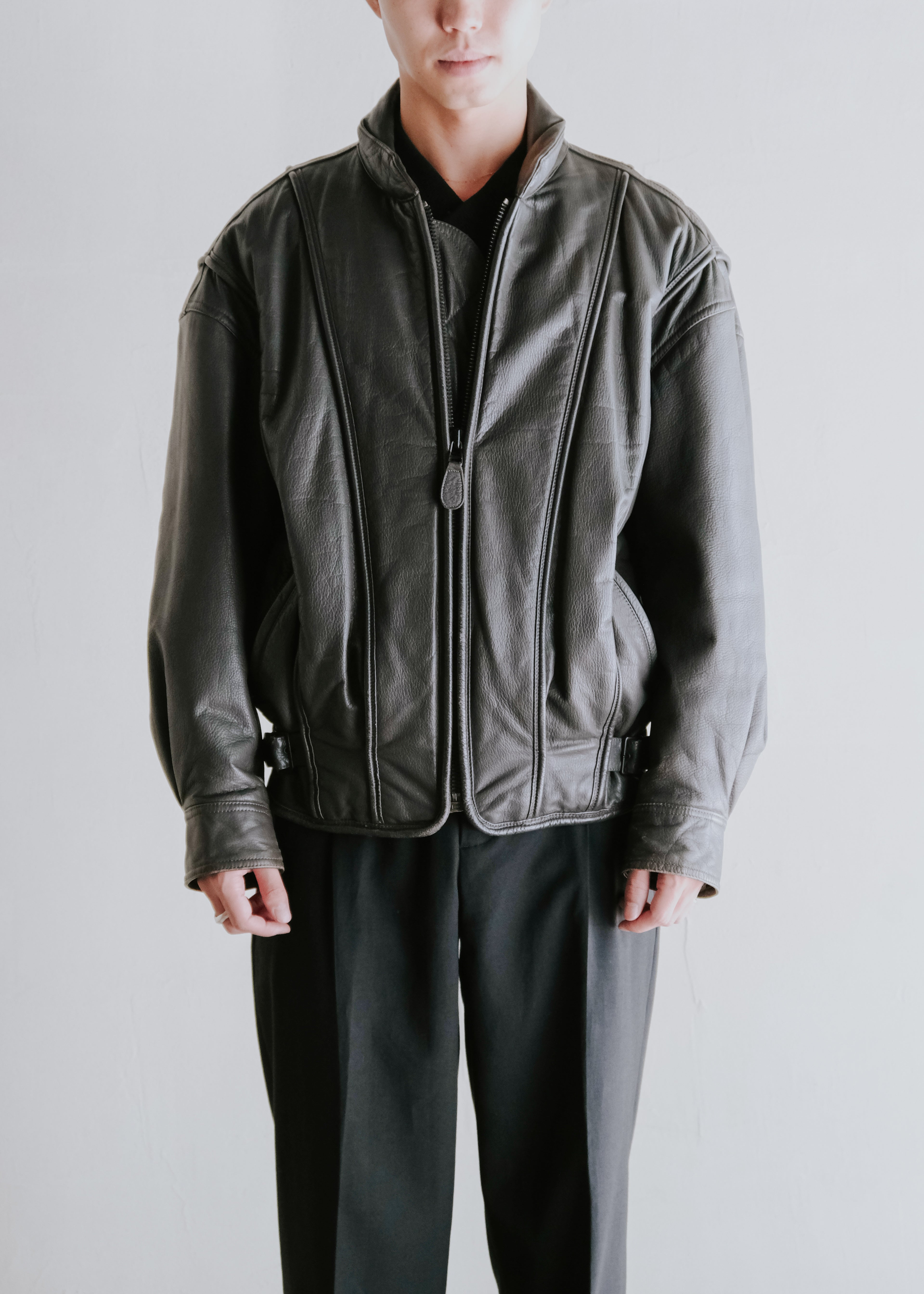 ISSEY MIYAKE 82AW paneled bomber cow leather jacket