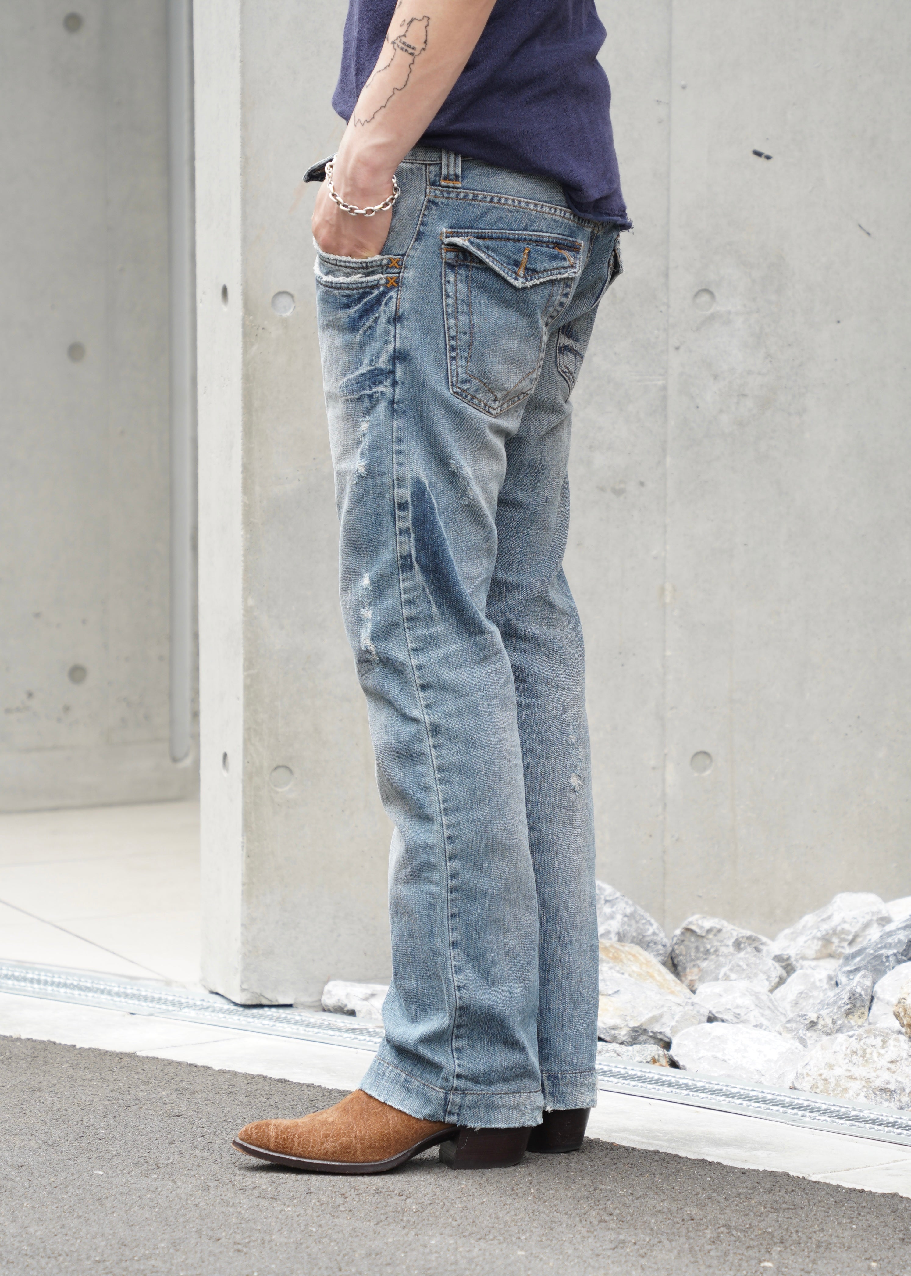 00’s Dolce&Gabbana damage straight denim pant