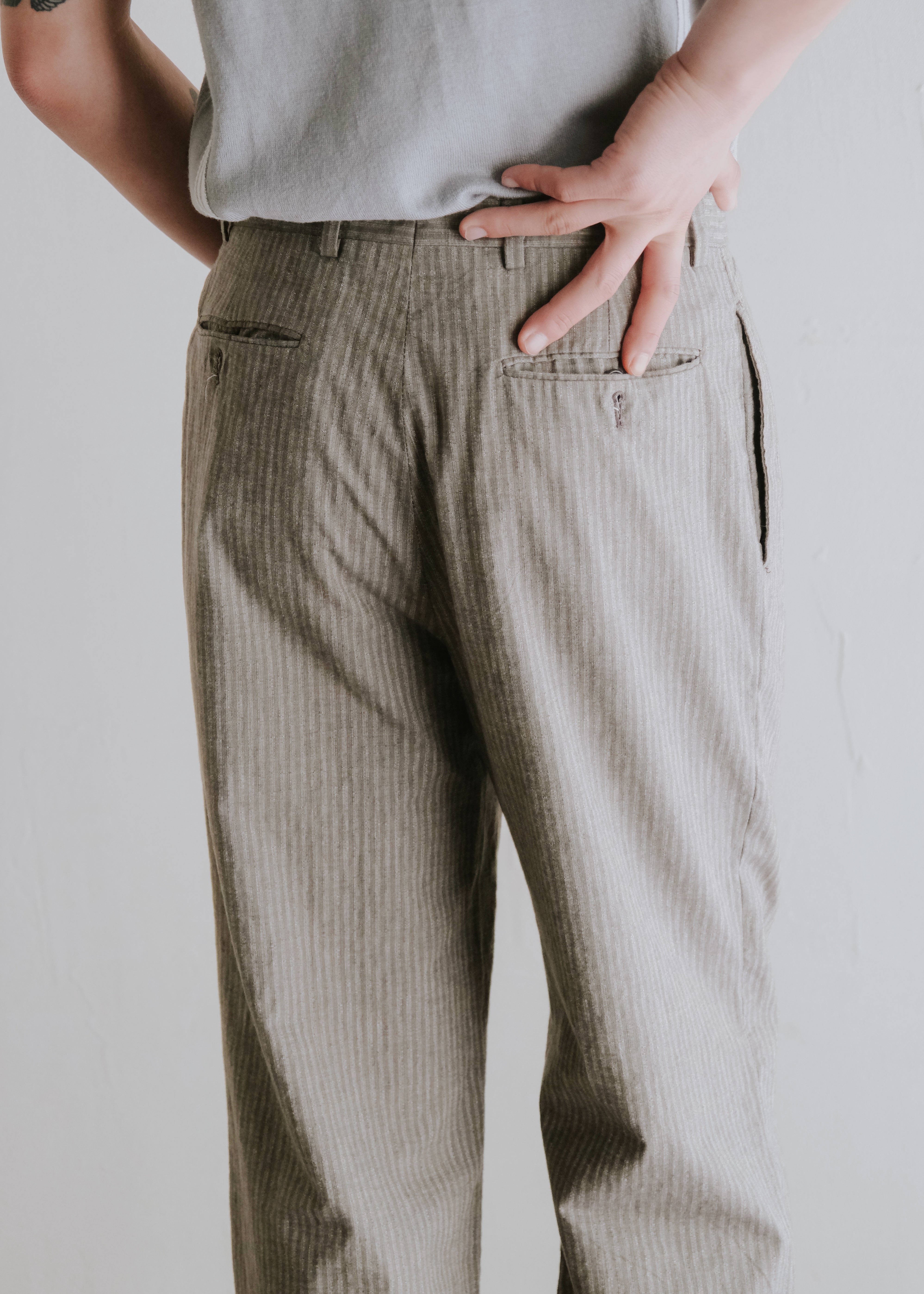 80-90's GIORGIO ARMANI light weight cotton wide tapered slacks