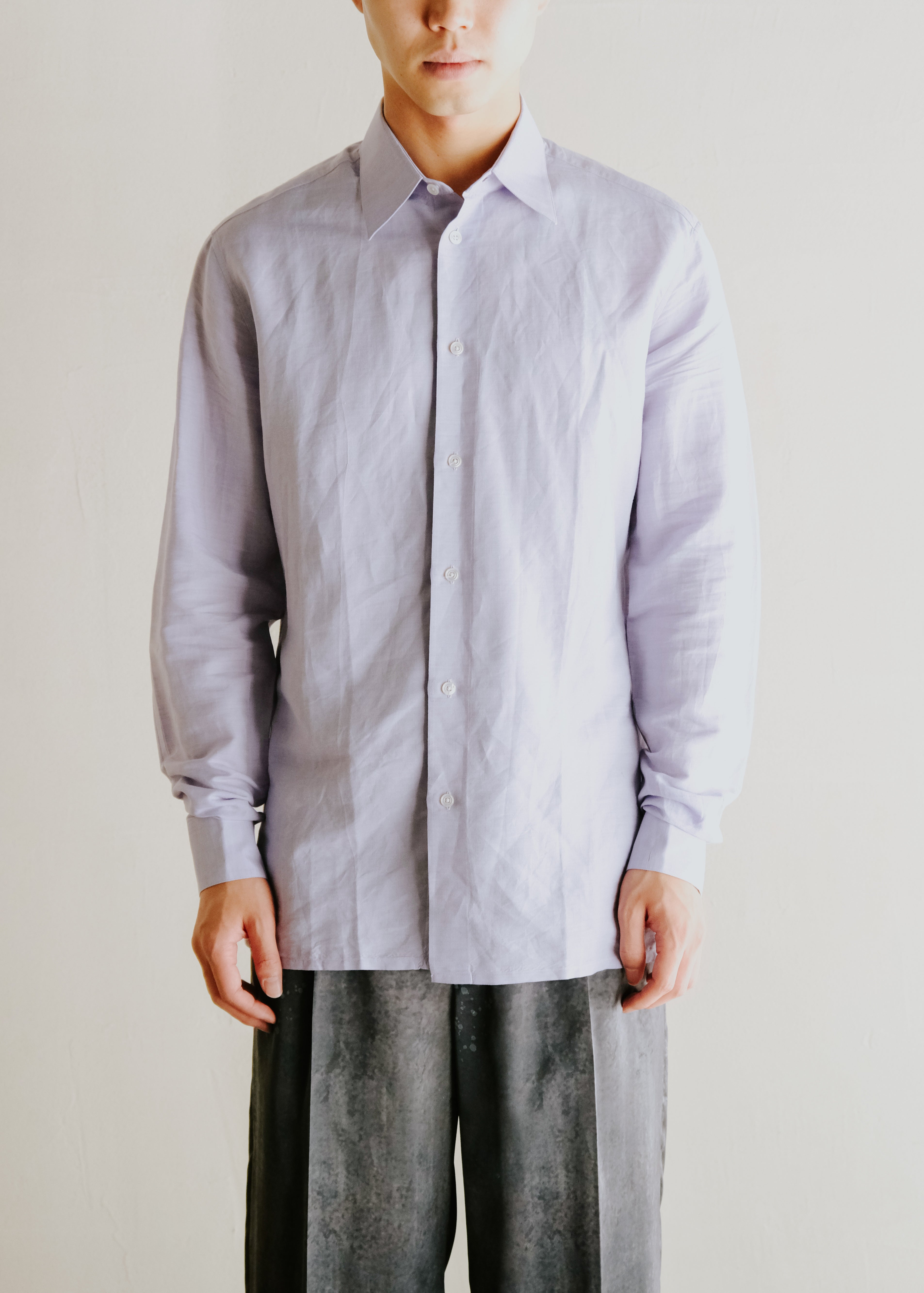 00's HERMÈS linen cotton regular collar shirt