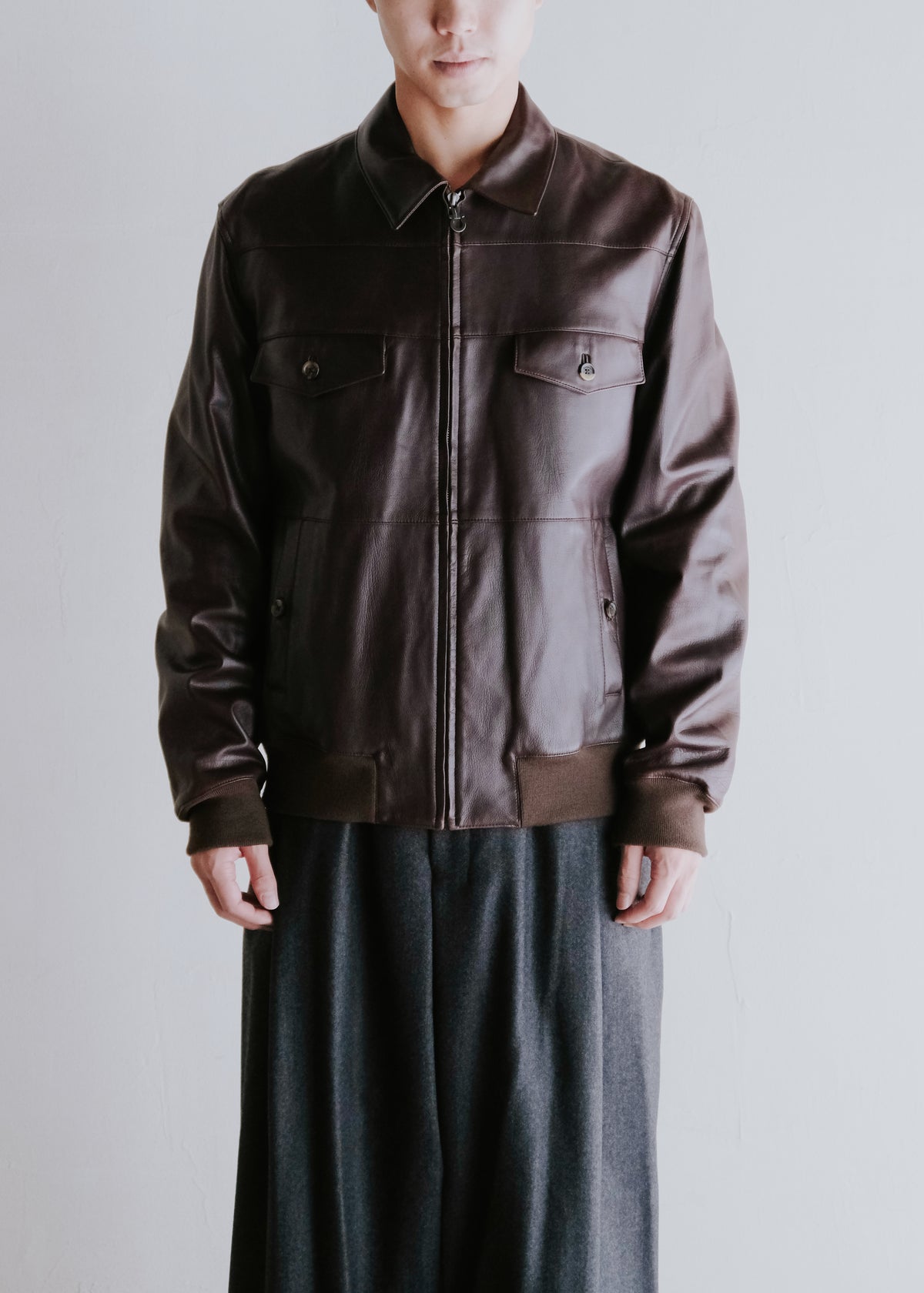 90-00's Salvatore Ferragamo 4 pockets zip up leather blouson