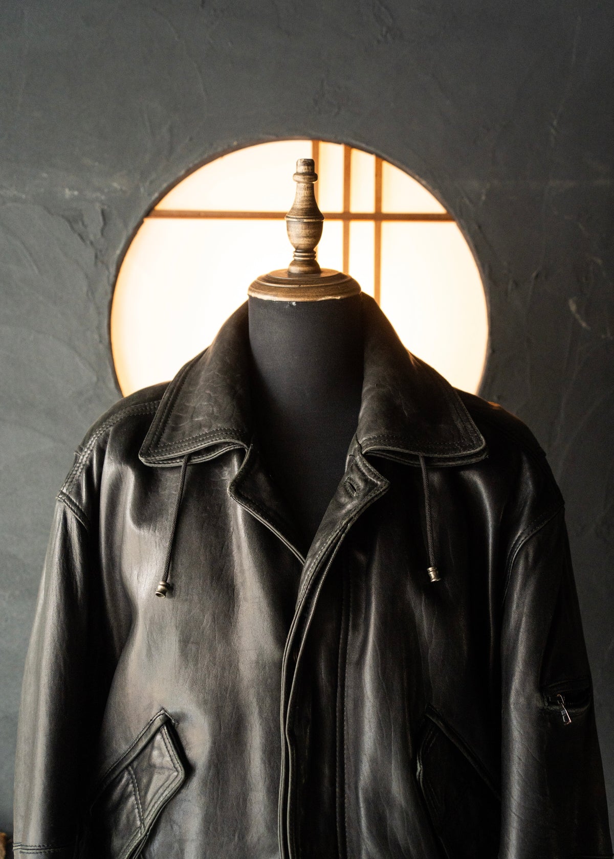 80-90's RUFFO fly front hooded leather blouson