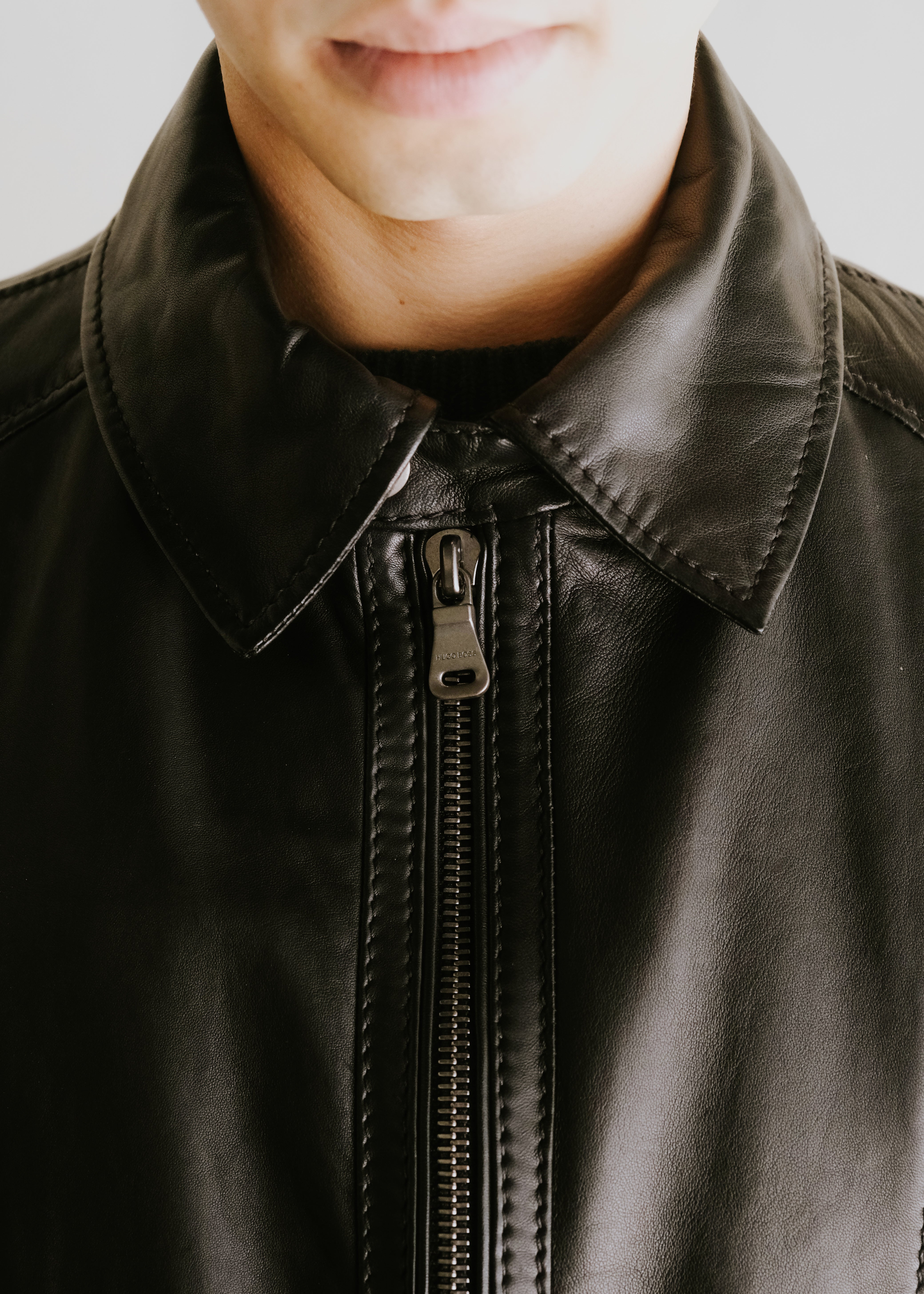 10's BOSS HUGO BOSS lamb leather zip up jacket