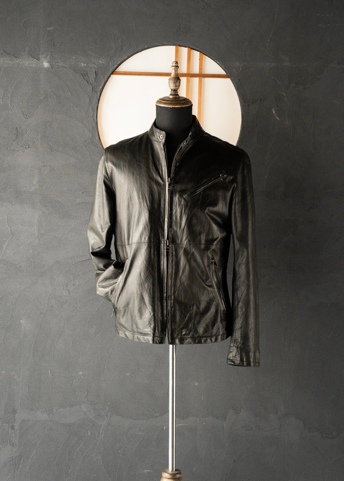 00's- BANANA REPUBLIC double zip single leather jacket
