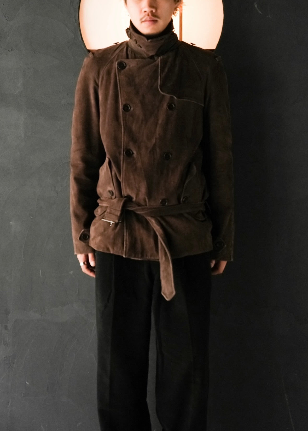 HELMUT LANG 05AW suede double breasted belted coat