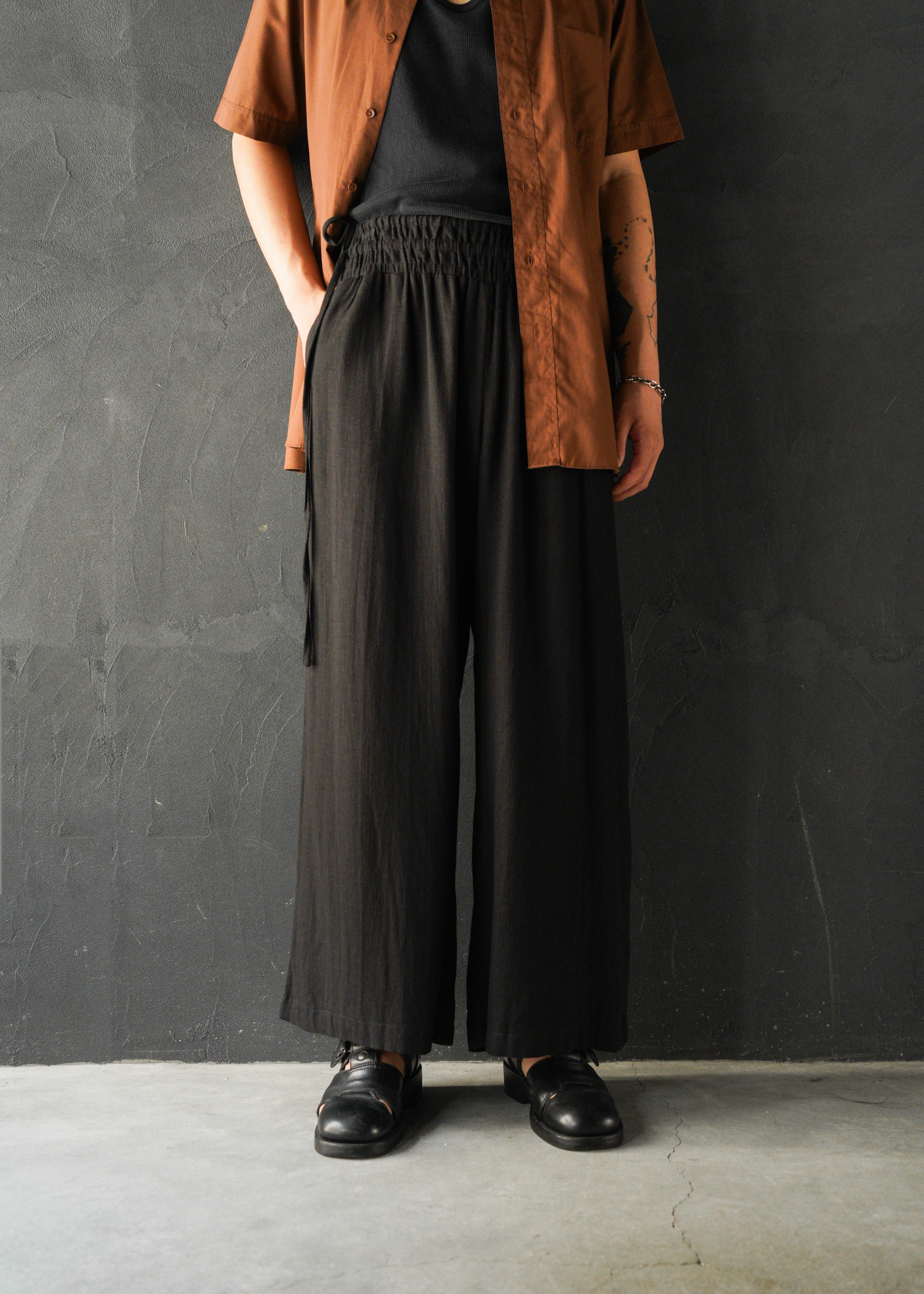 linen draw coded wide straight trousers