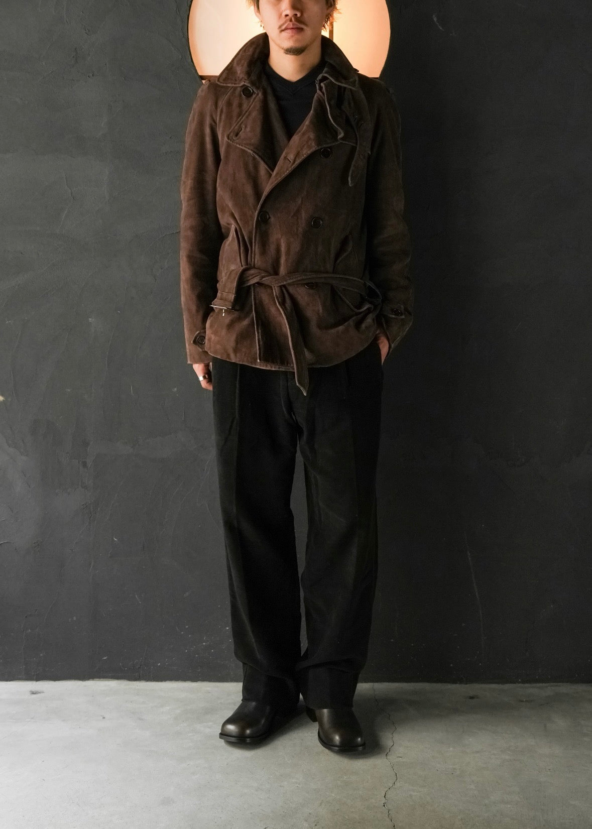 HELMUT LANG 05AW suede double breasted belted coat