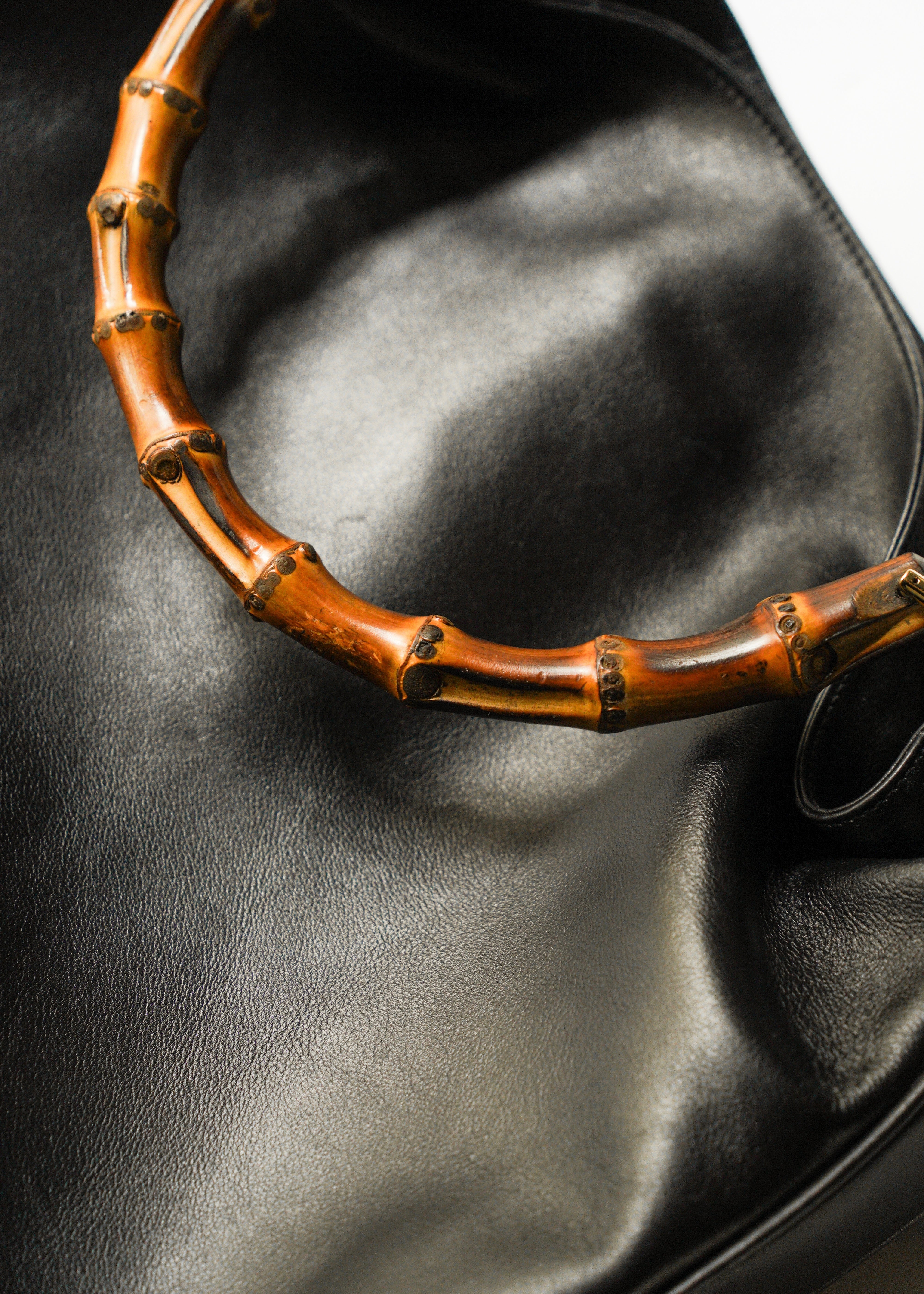 90-00’s GUCCI bamboo handle 2 way leather shoulder bag