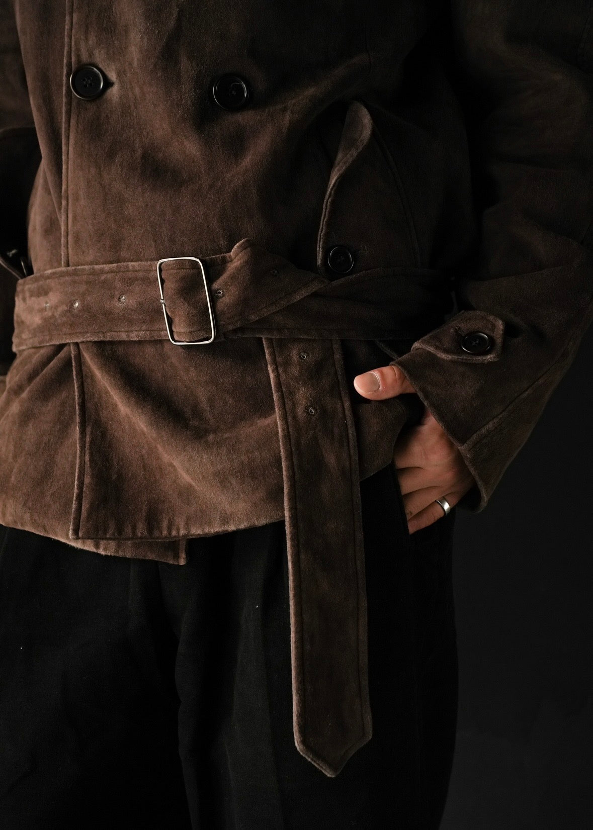HELMUT LANG 05AW suede double breasted belted coat