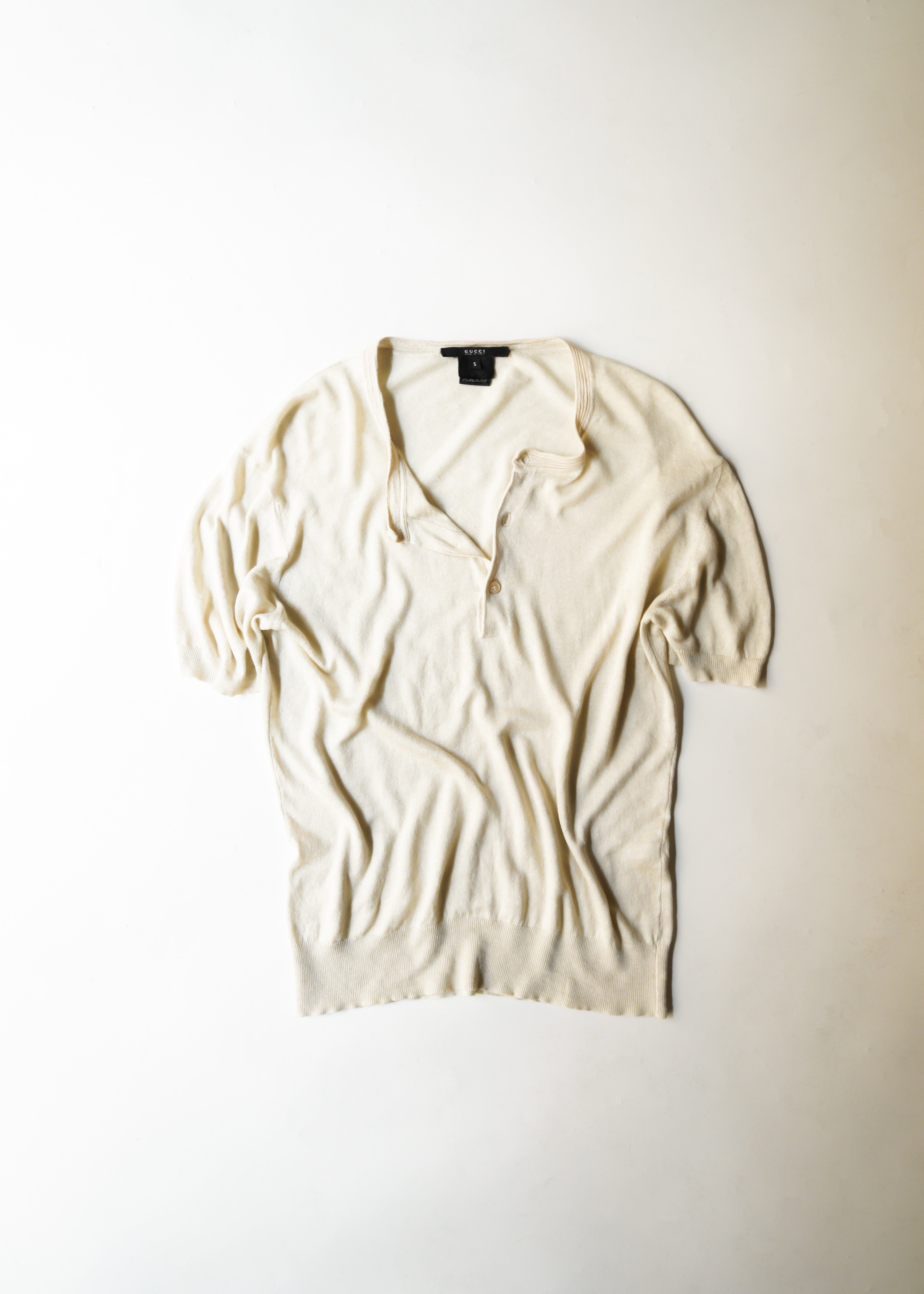 00's GUCCI linen silk henry neck short sleeve knit