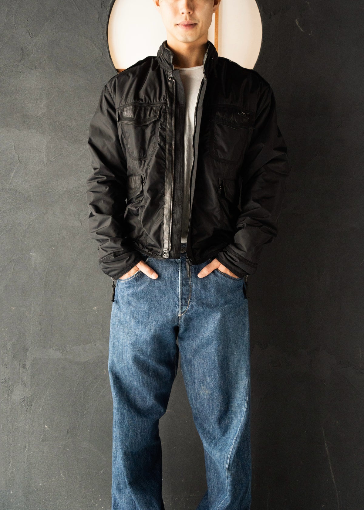 00’s EMPORIO ARMANI double zip up multi pocket nylon jacket
