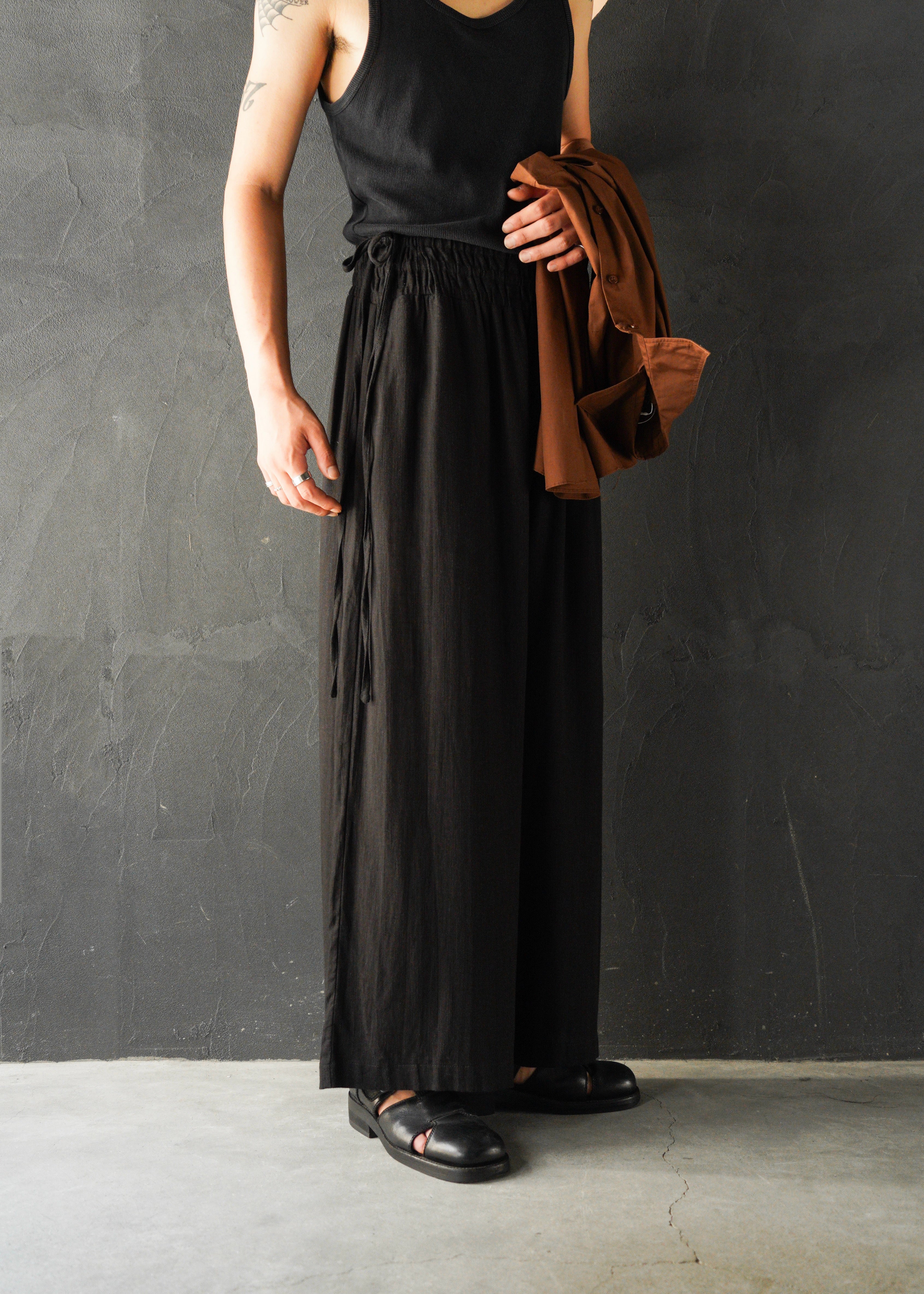 linen draw coded wide straight trousers
