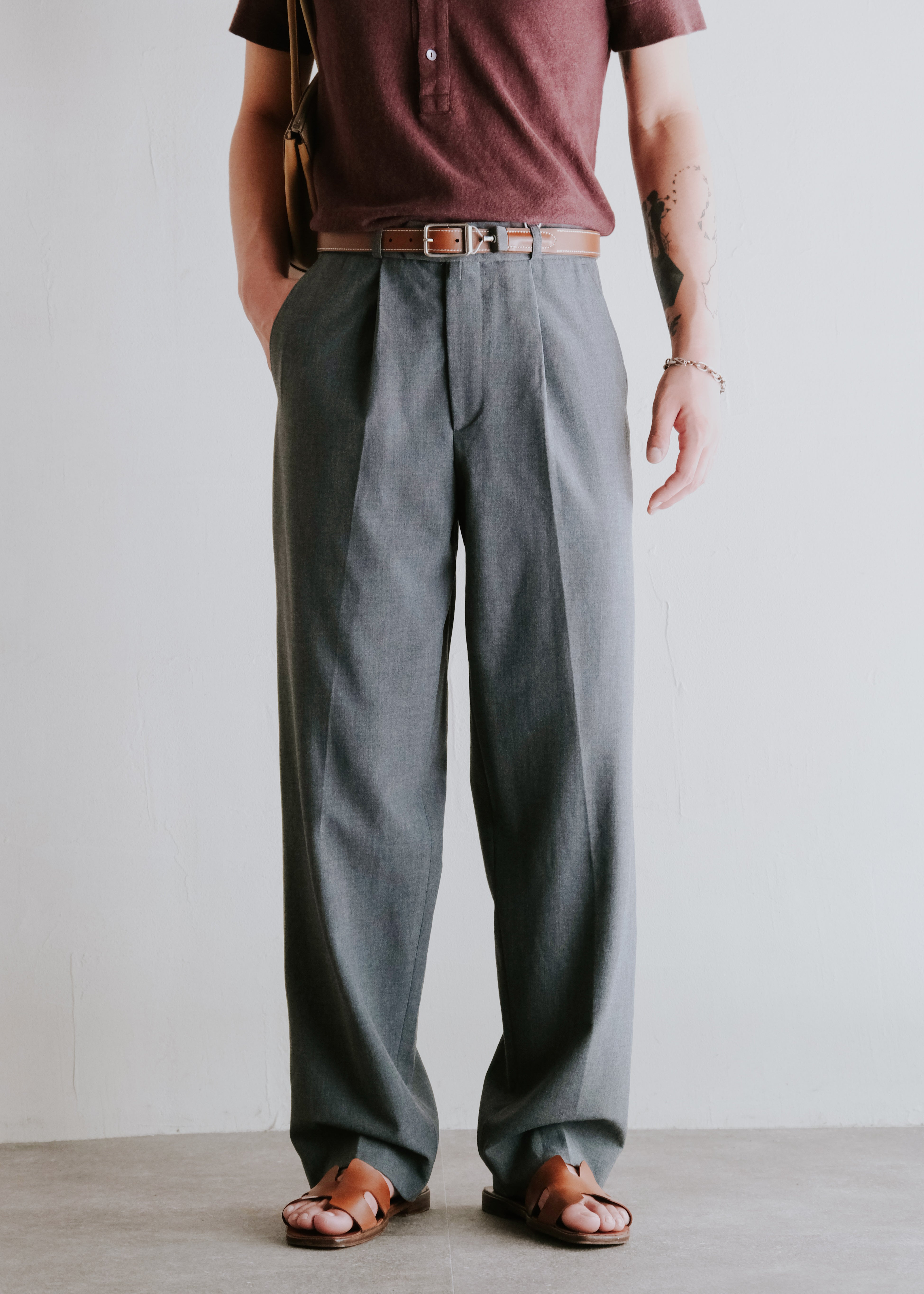 Tucked wide tapered slacks