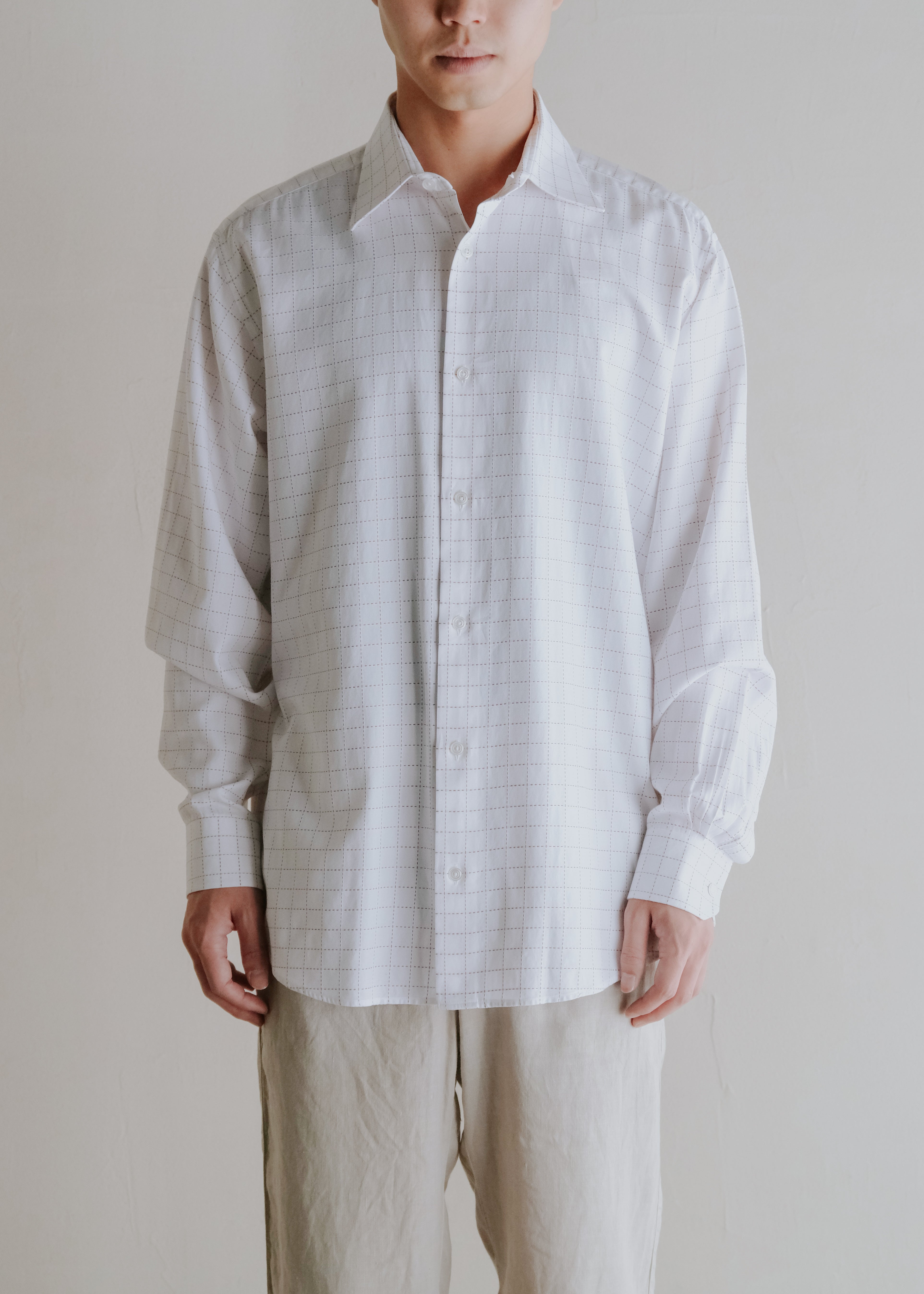 90's HERMÈS windowpane check regular collar shirt
