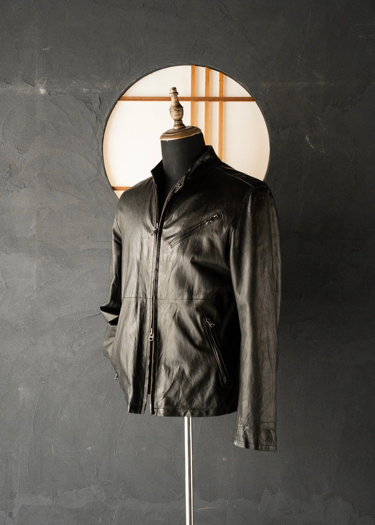 00's- BANANA REPUBLIC double zip single leather jacket
