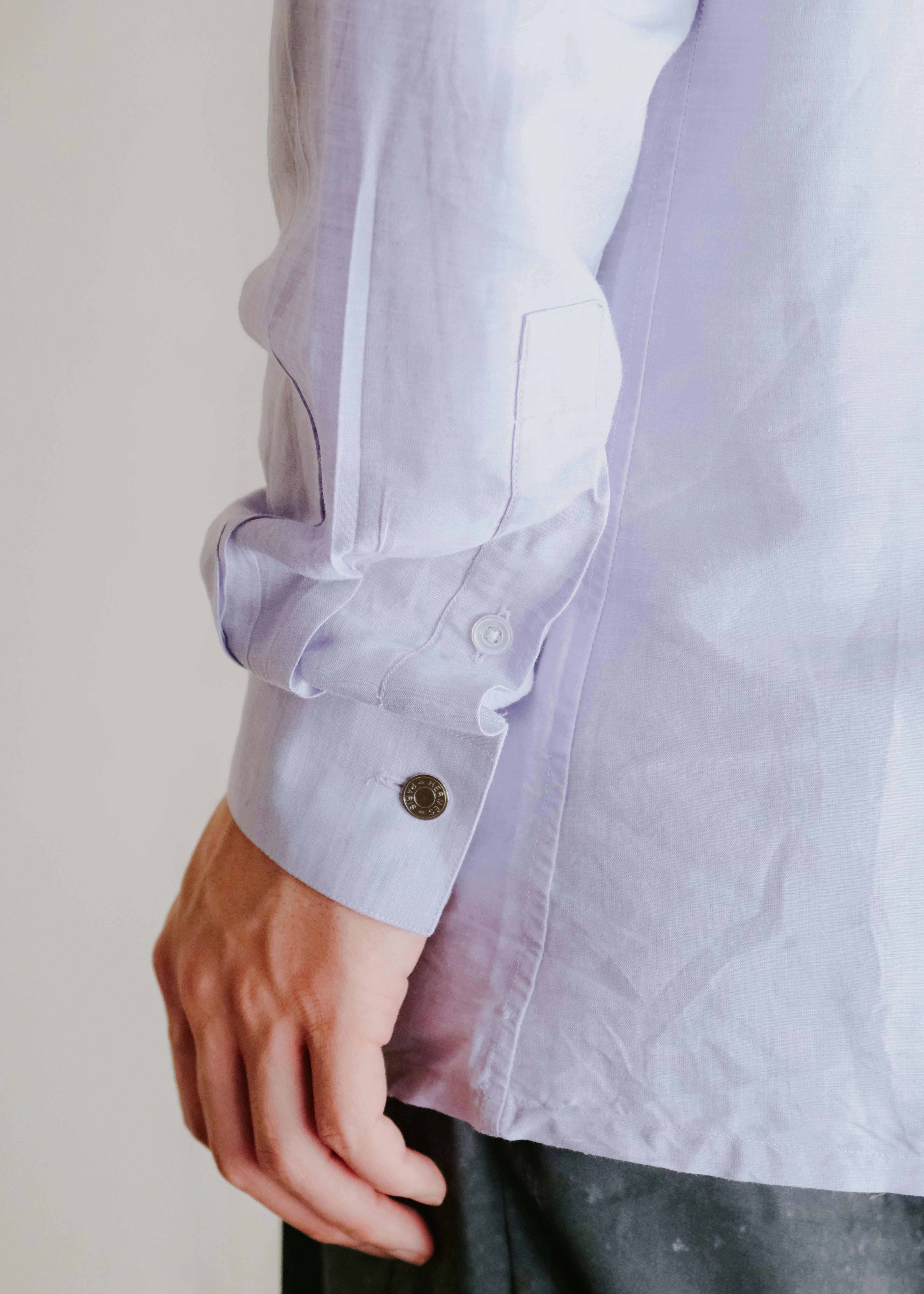 00's HERMÈS linen cotton regular collar shirt