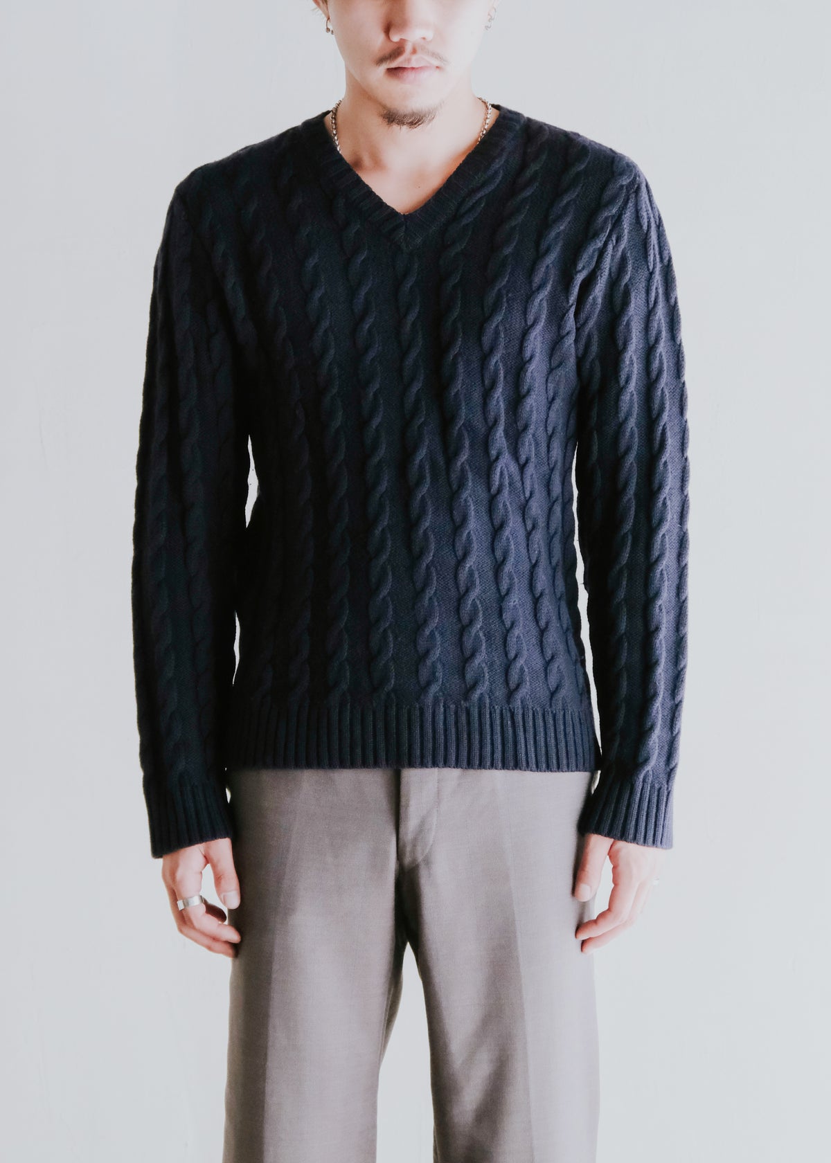 90's agnes b. homme v neck cable knit