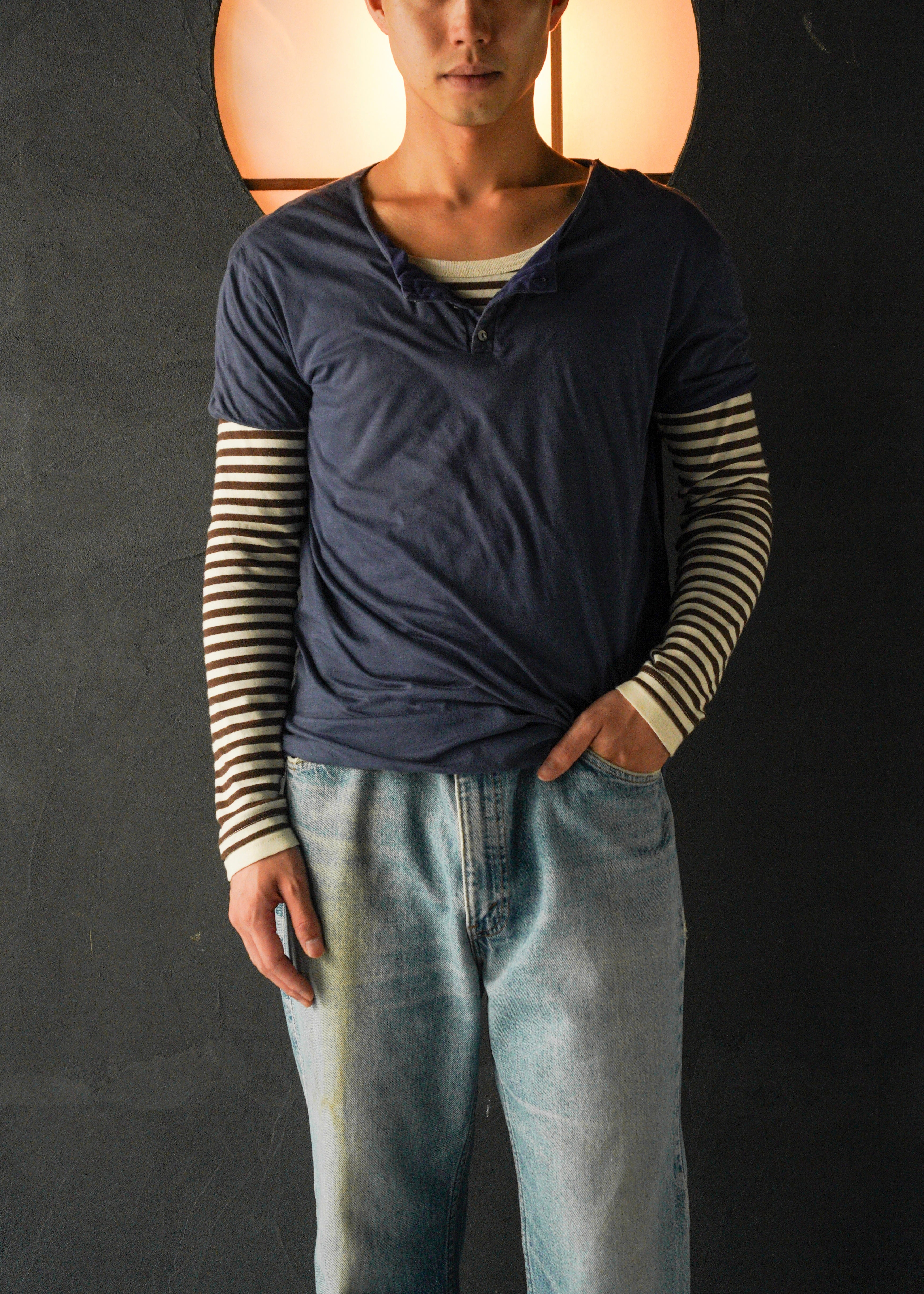 CoSTUME NATIONAL HOMME 2012SS henley neck gathered short sleeve T-Shirt