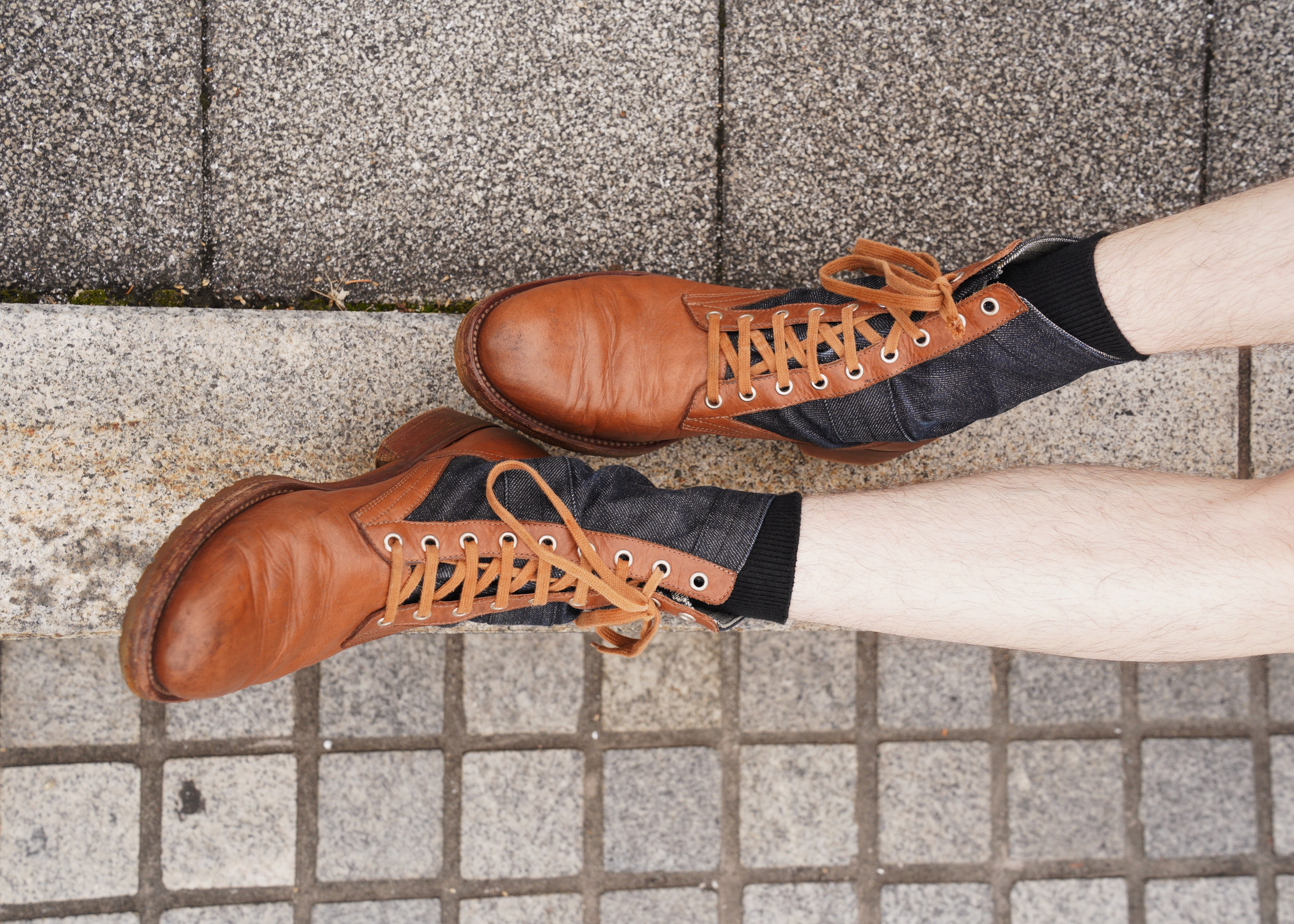 10's DRIES VAN NOTEN leather denim docking lace up boots