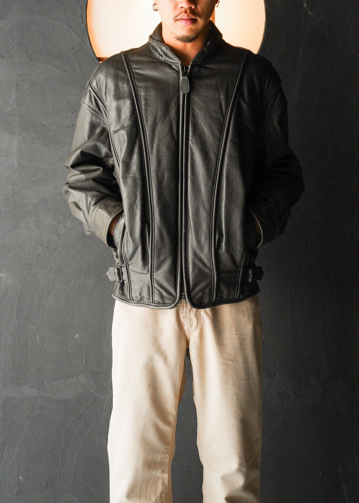 ISSEY MIYAKE 82AWzip up cow leather jacket