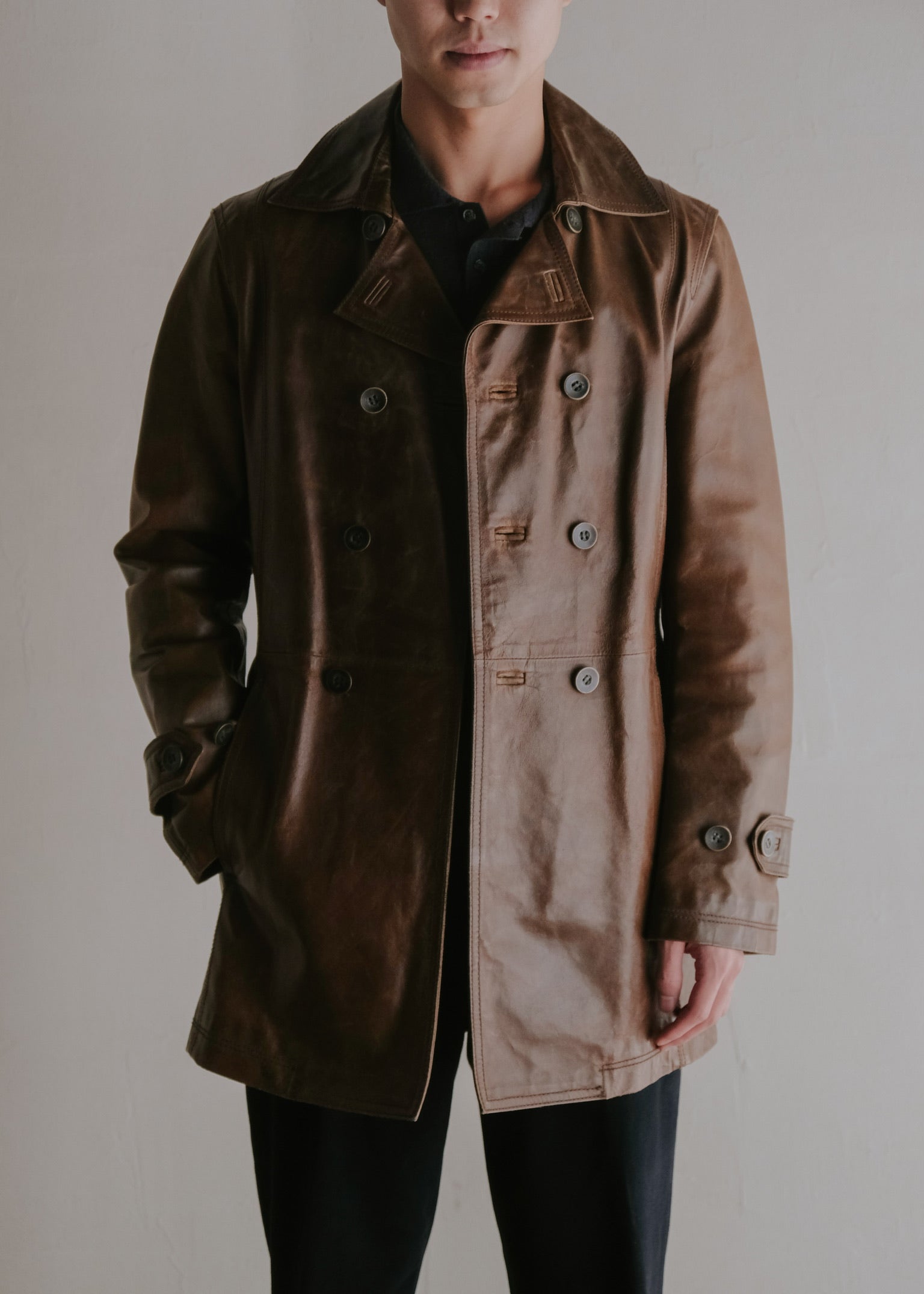 90’s MONSIEUR NICOLE cow leather pea coat