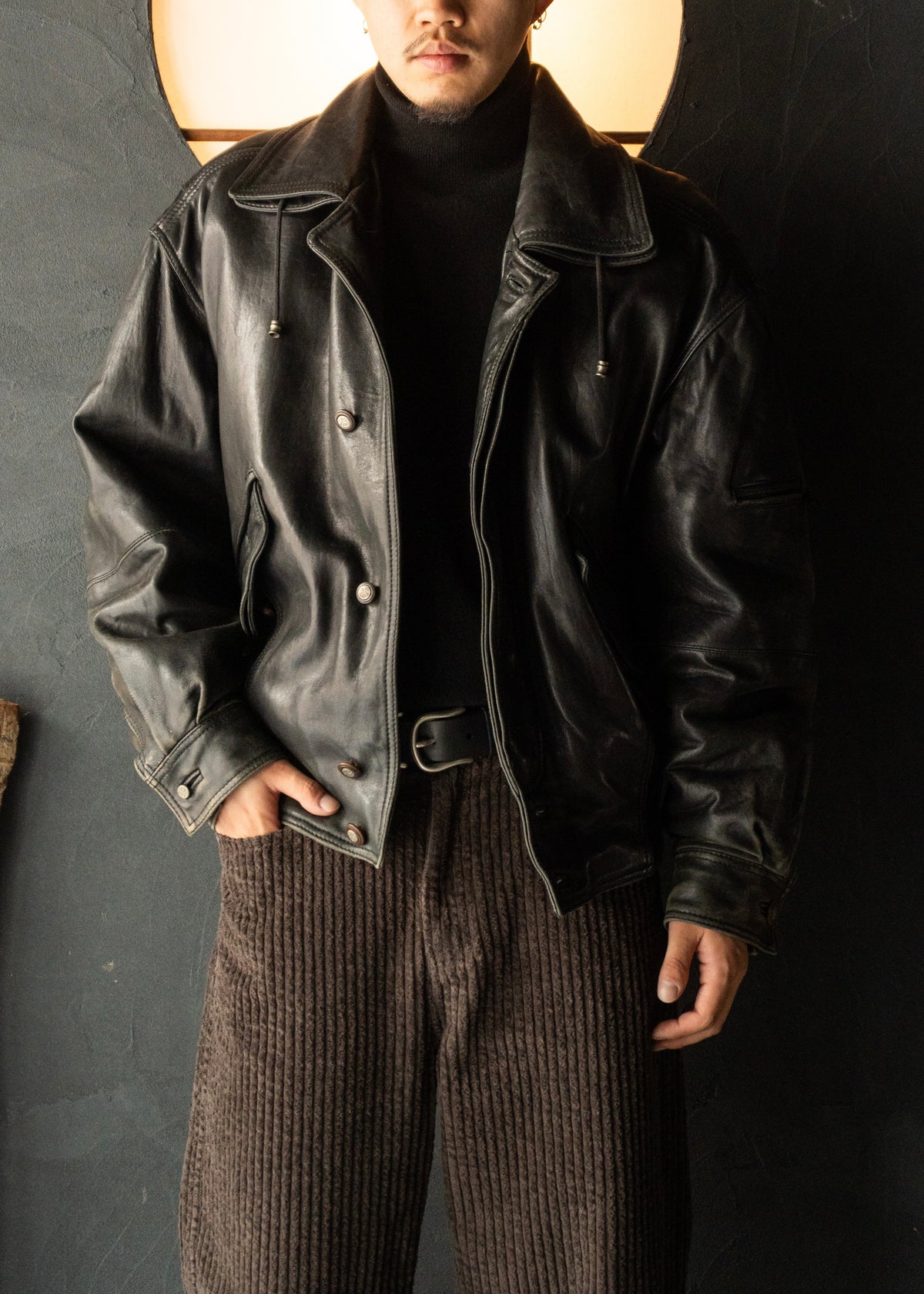 80-90's RUFFO fly front hooded leather blouson